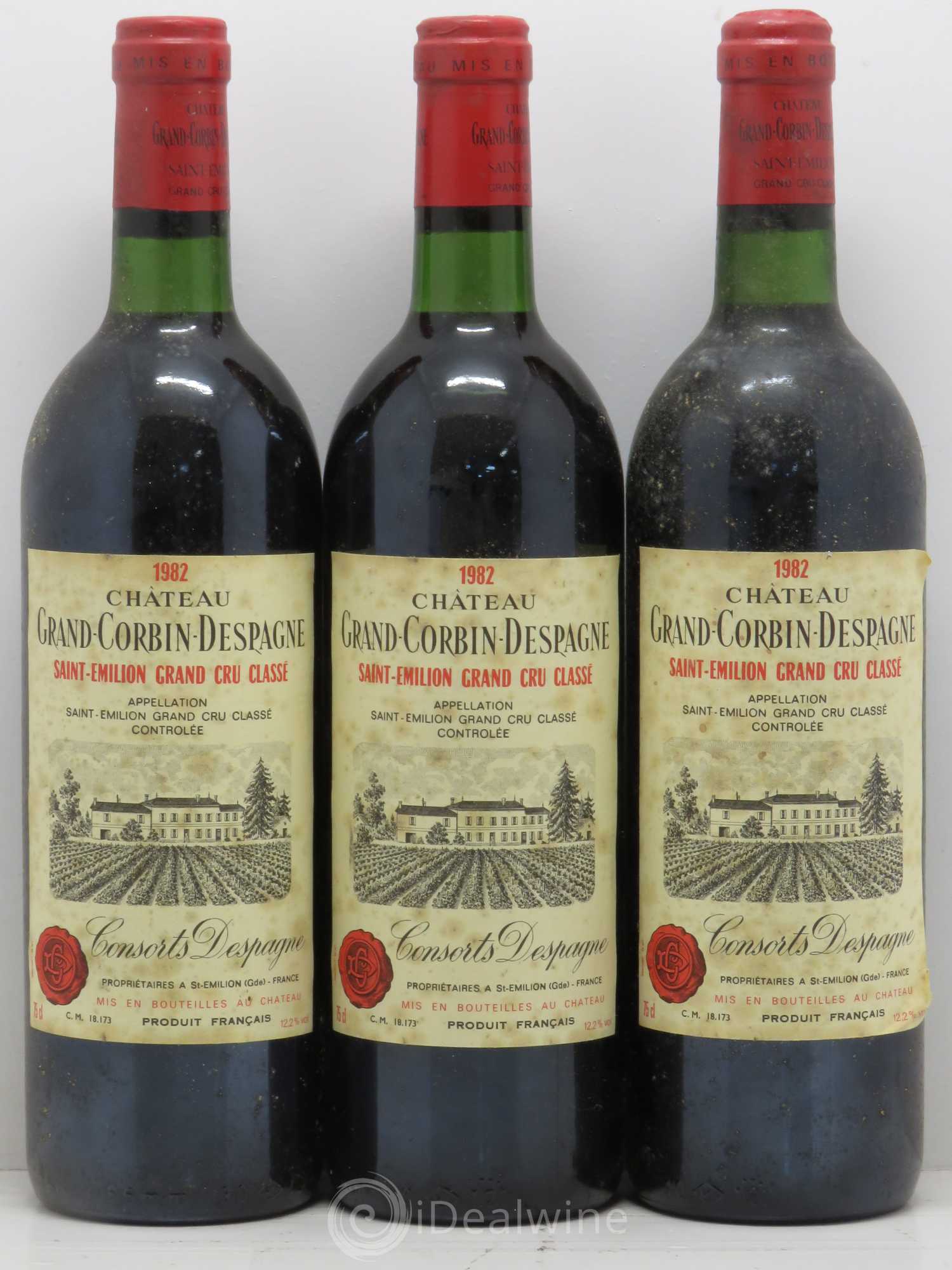 Château Grand Corbin Despagne Grand Cru Classé 1982 - Lot de 3 bouteilles - 0