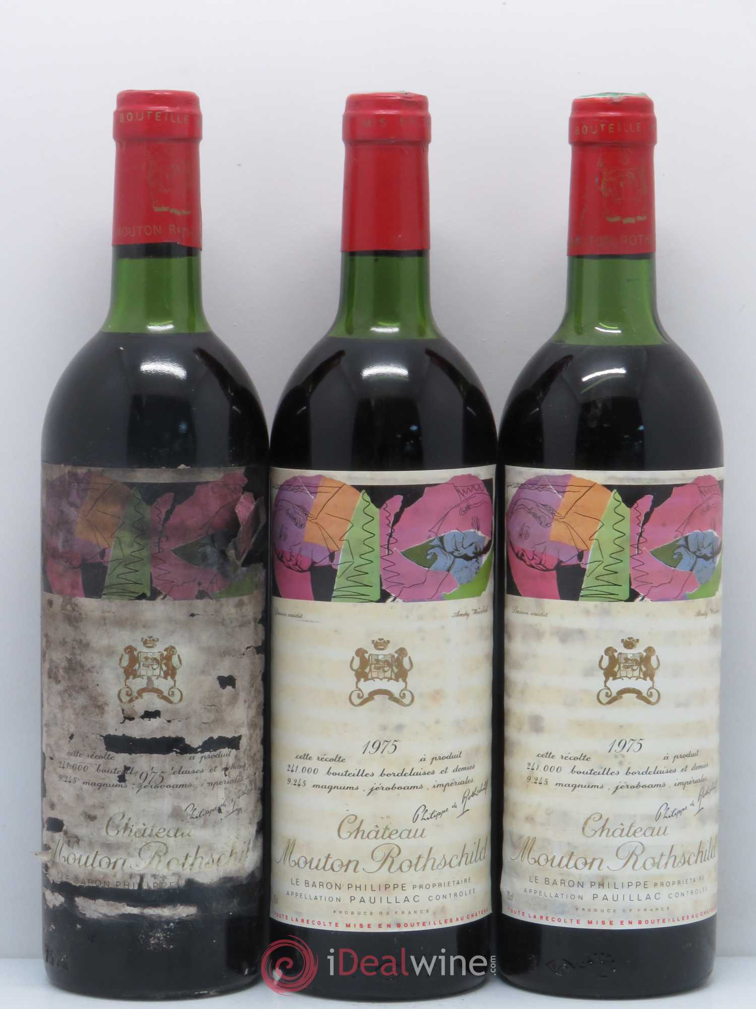 Château Mouton Rothschild 1er Grand Cru Classé 1975 - Lot de 3 bouteilles - 0