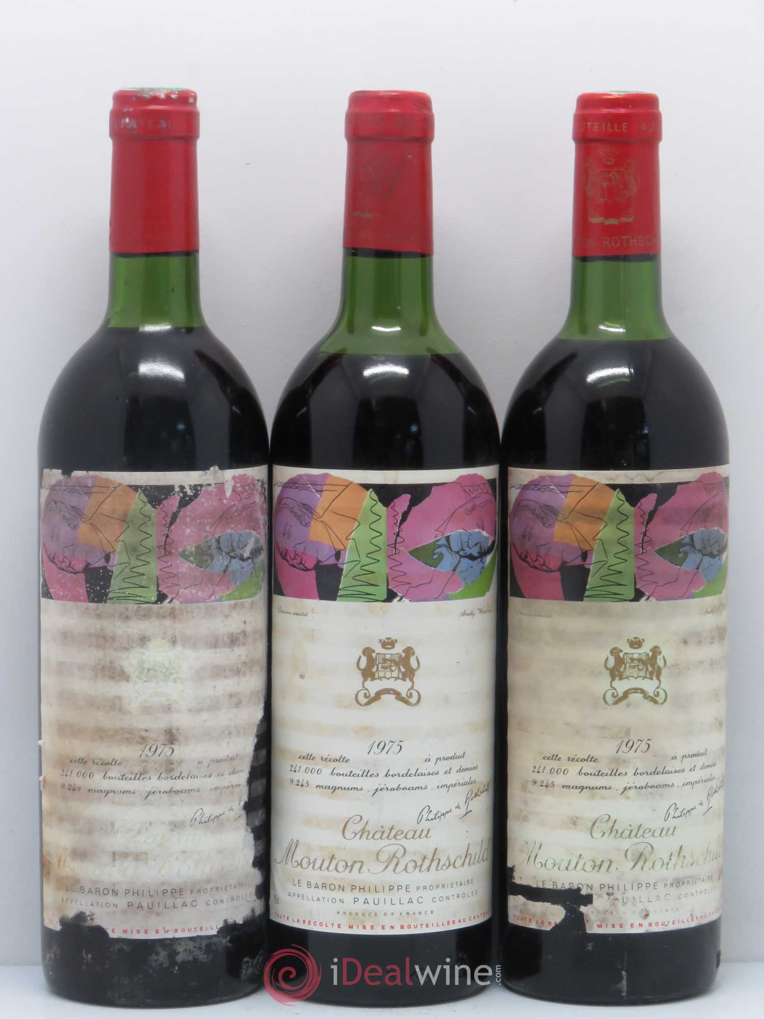 Château Mouton Rothschild 1er Grand Cru Classé 1975 - Lot de 3 bouteilles - 0