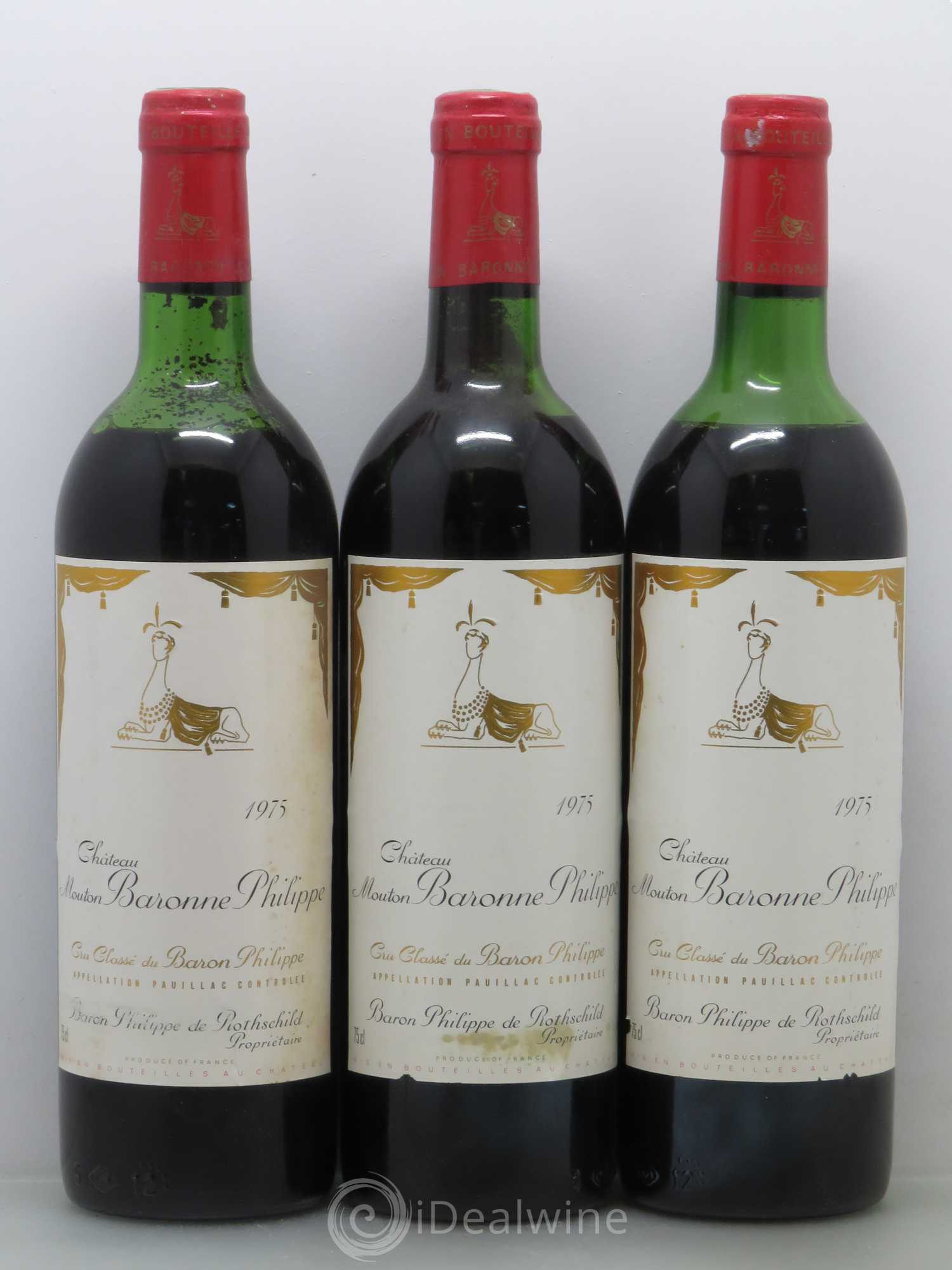 Château d' Armailhac - Mouton Baron(ne) Philippe 5ème Grand Cru Classé 1975 - Lot de 3 bouteilles - 0