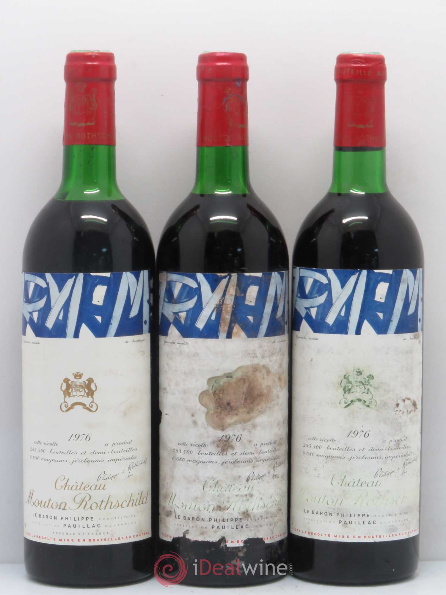 Château Mouton Rothschild 1er Grand Cru Classé 1976 - Lot de 3 bouteilles - 0