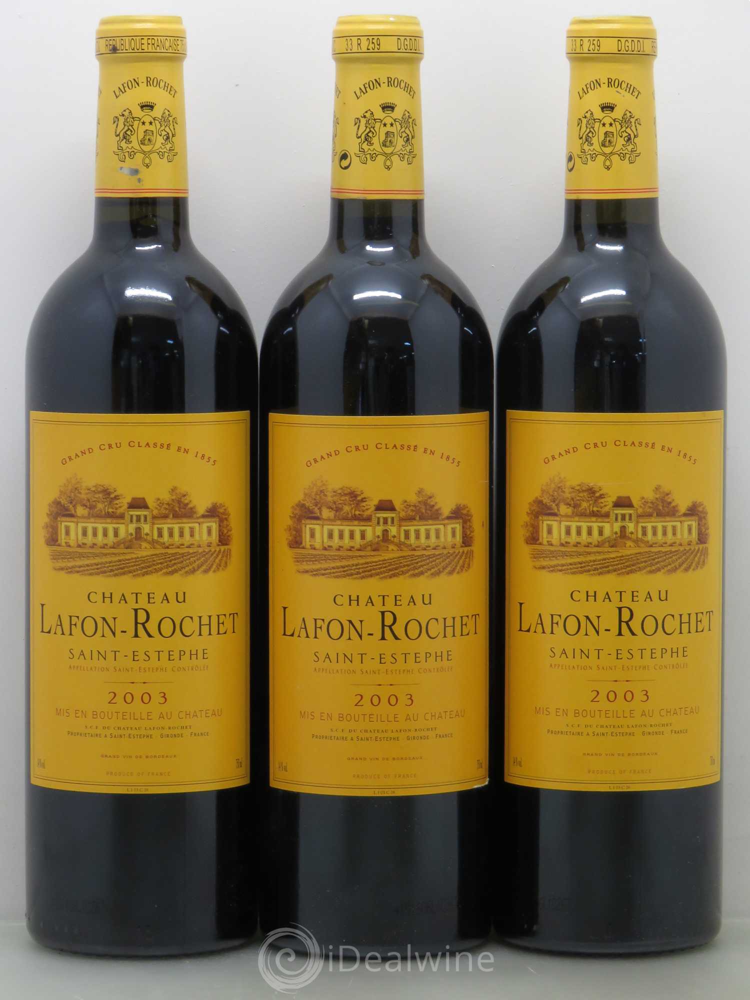 Château Lafon Rochet 4ème Grand Cru Classé 2003 - Lot de 3 bouteilles - 0