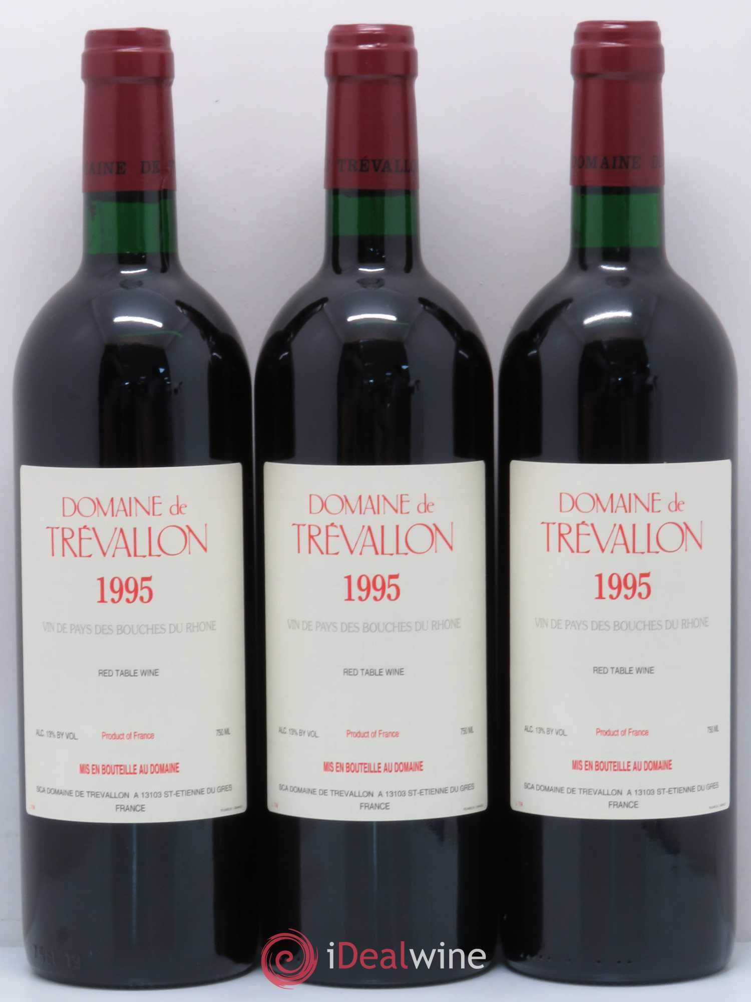 VDP Bouches du Rhône Trévallon (Domaine de) Eloi Dürrbach 1995 - Lot de 3 bouteilles - 0