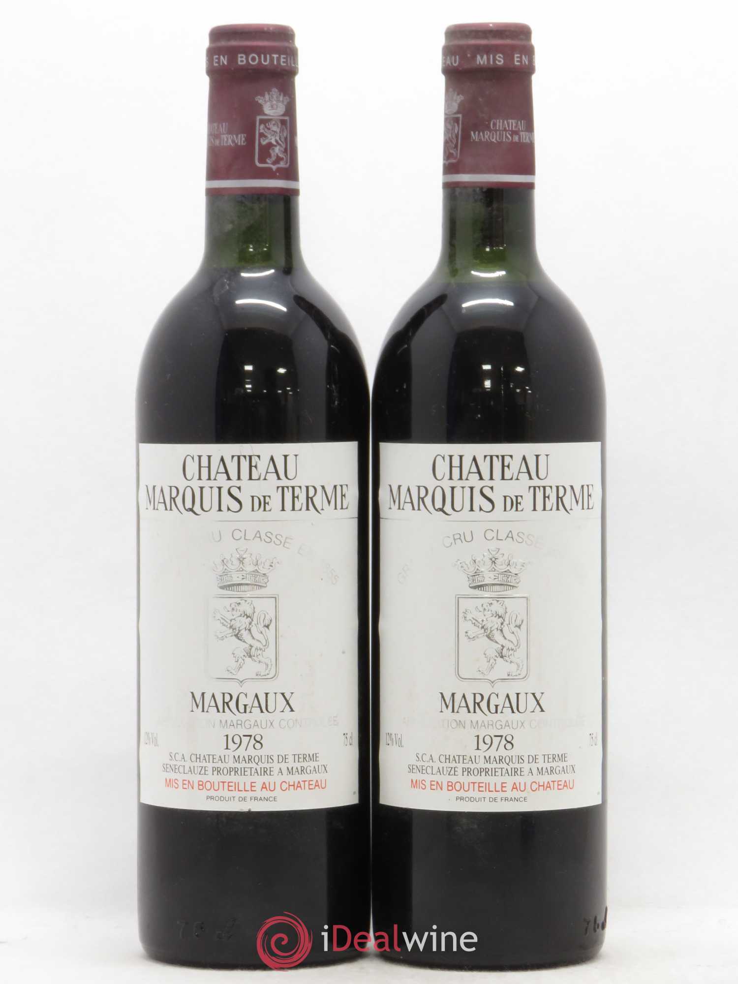 Château Marquis de Terme 4ème Grand Cru Classé 1978 - Lot de 2 bouteilles - 0