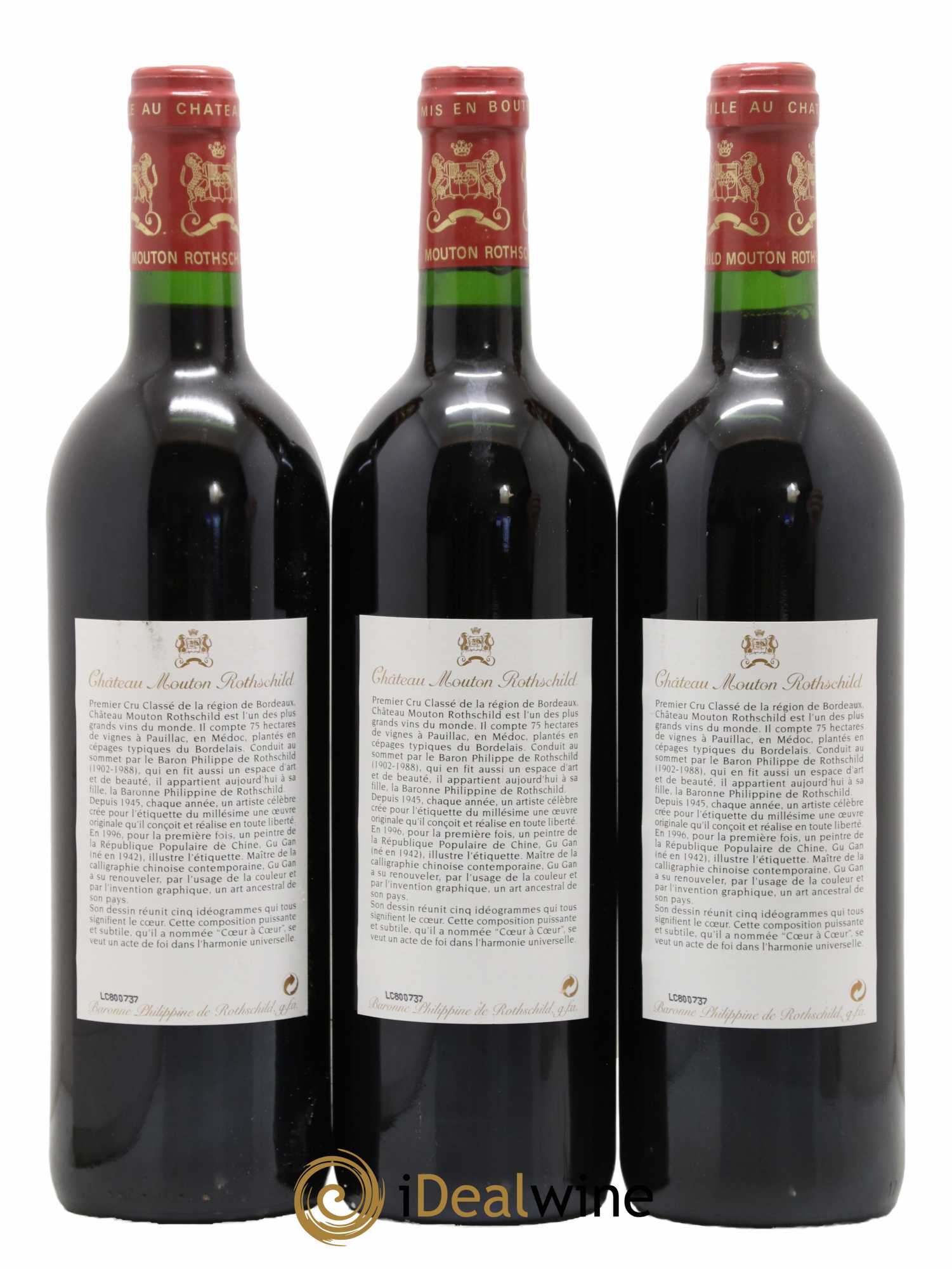 Château Mouton Rothschild 1er Grand Cru Classé 1996 - Lot de 3 bouteilles - 1