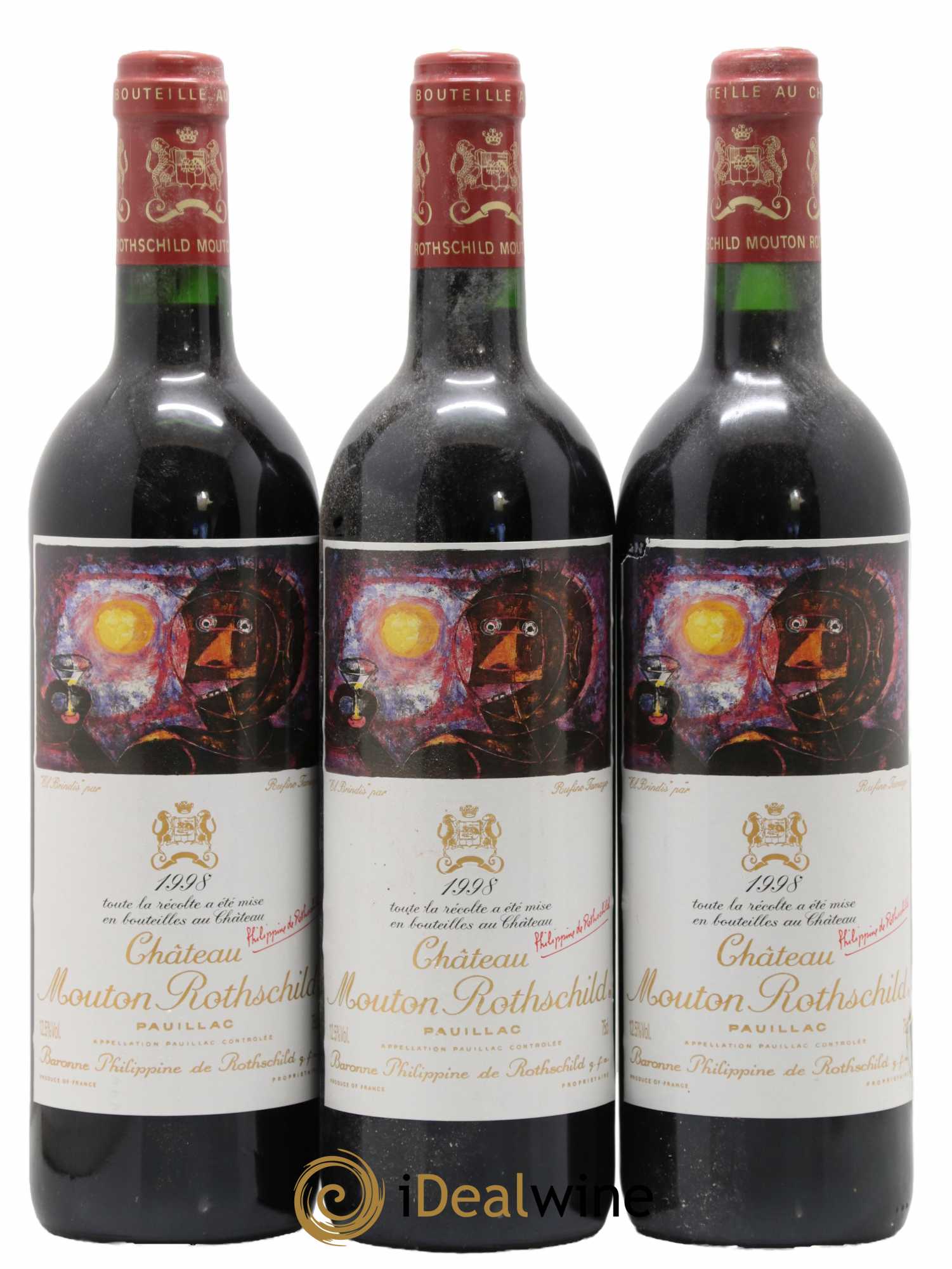 Château Mouton Rothschild 1er Grand Cru Classé 1998 - Lot de 3 bouteilles - 0