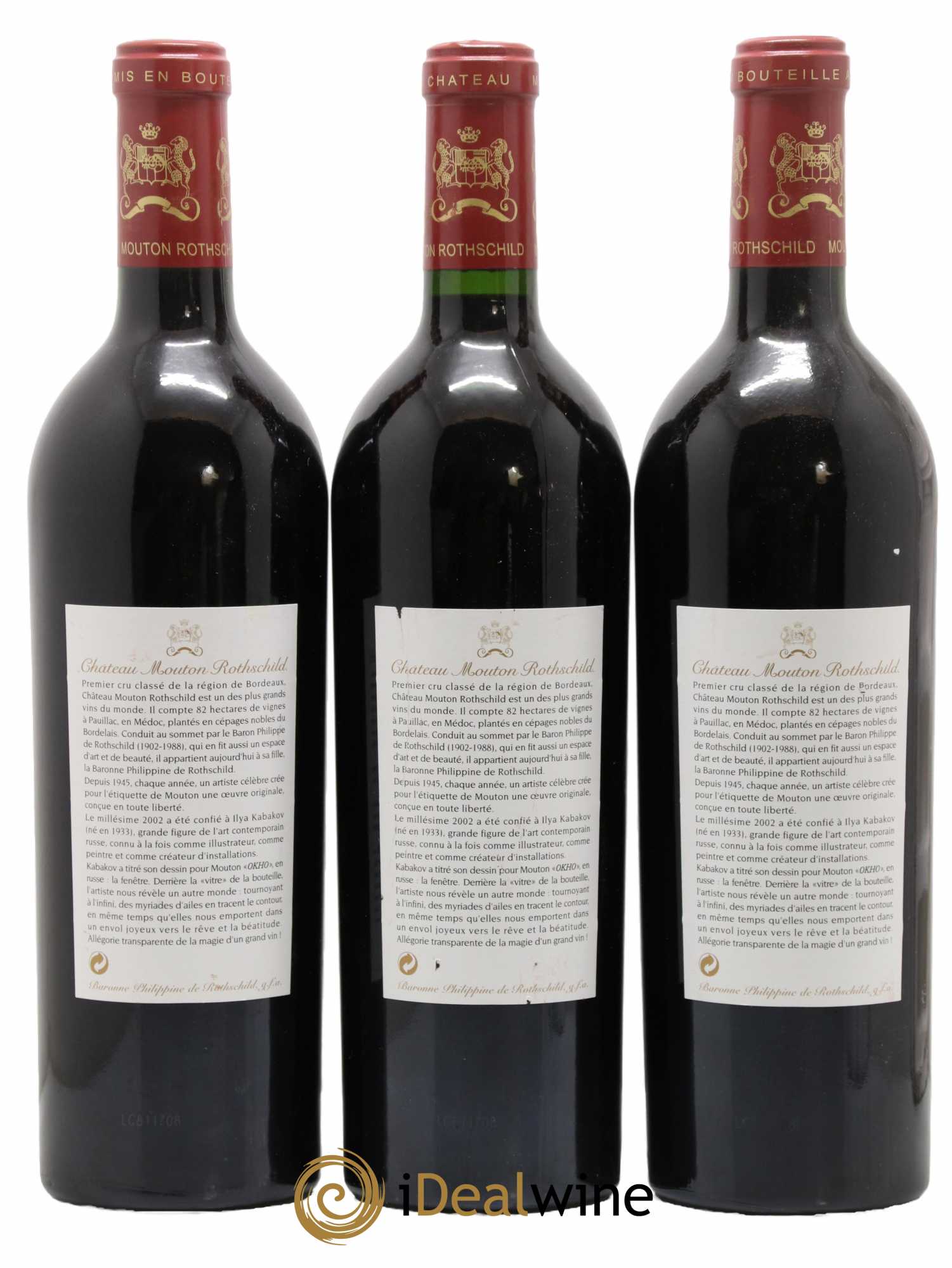 Château Mouton Rothschild 1er Grand Cru Classé 2002 - Lot de 3 bouteilles - 1