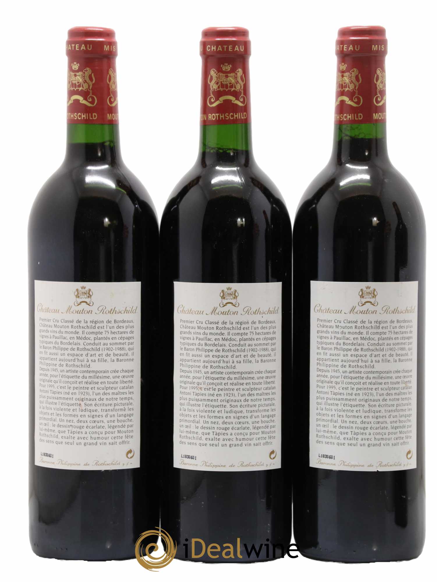Château Mouton Rothschild 1er Grand Cru Classé 1995 - Lot de 3 bouteilles - 1