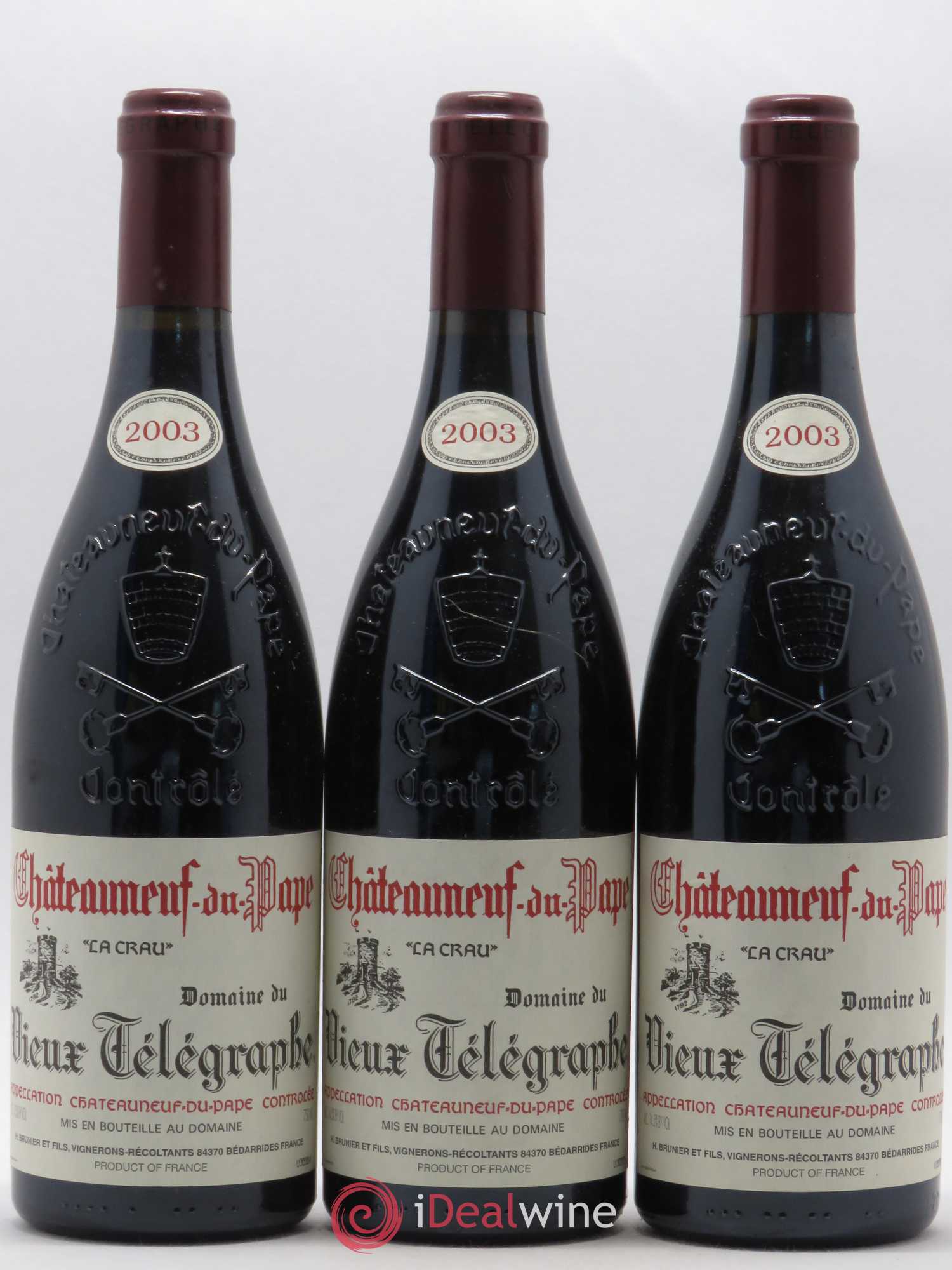 Châteauneuf-du-Pape Vieux Télégraphe (Domaine du) Vignobles Brunier 2003 - Lot de 3 bouteilles - 0