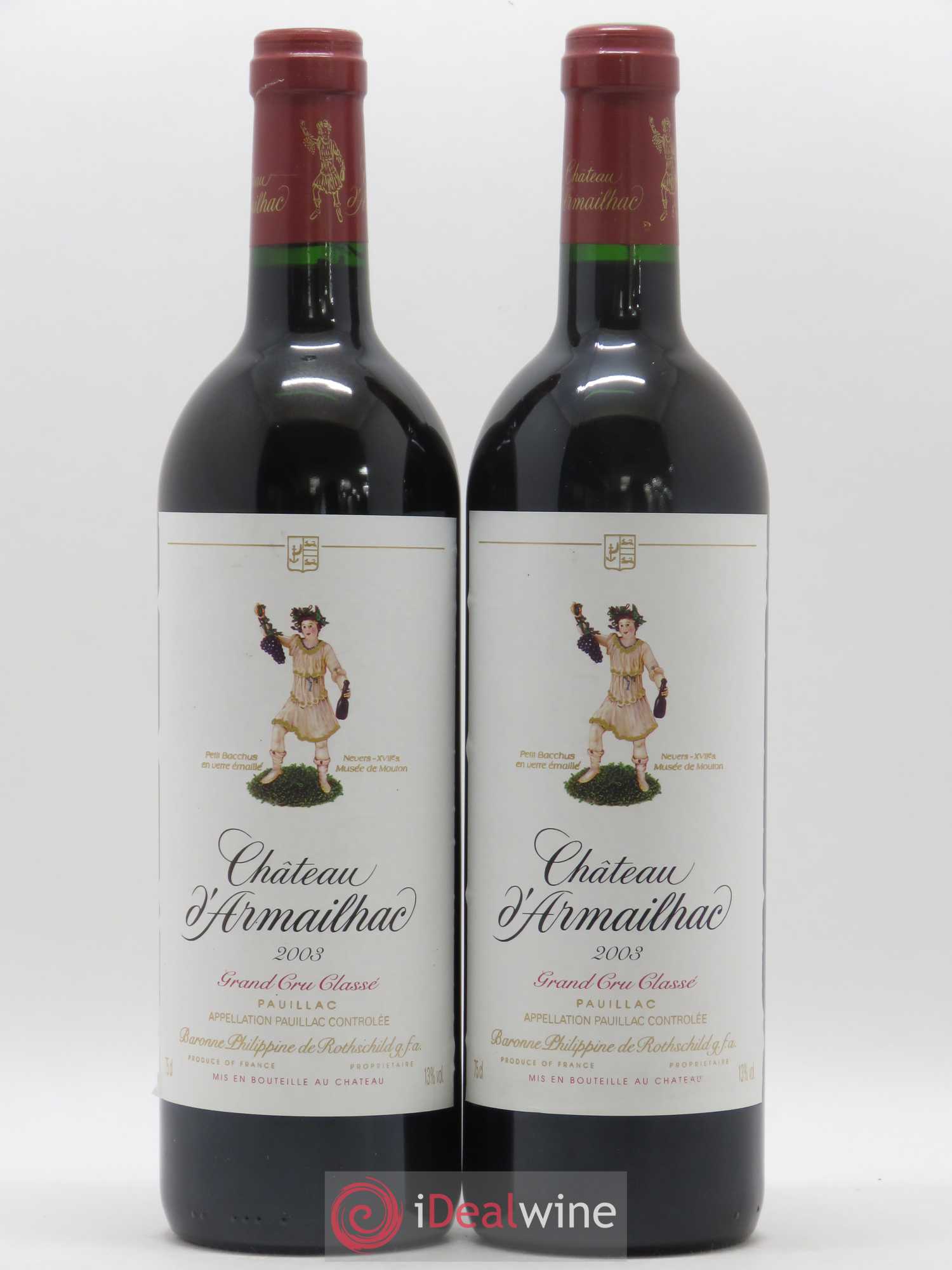 Château d' Armailhac - Mouton Baron(ne) Philippe 5ème Grand Cru Classé 2003 - Lot de 2 bouteilles - 0