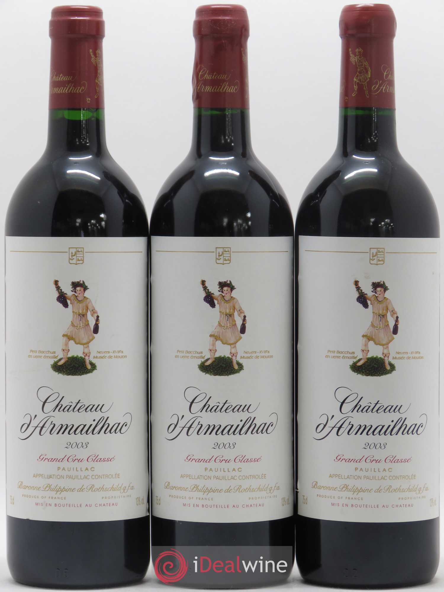 Château d' Armailhac - Mouton Baron(ne) Philippe 5ème Grand Cru Classé 2003 - Lot de 3 bouteilles - 0