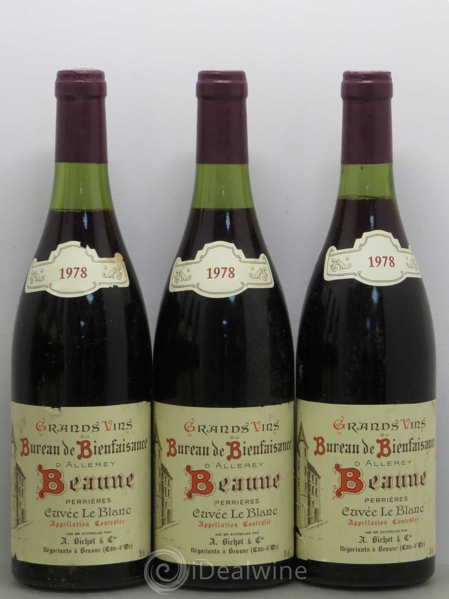 Beaune Perrières Bureau de Bienfaisance D'Allerey Cuvée Le Blanc 1978 - Posten von 3 Flaschen - 0