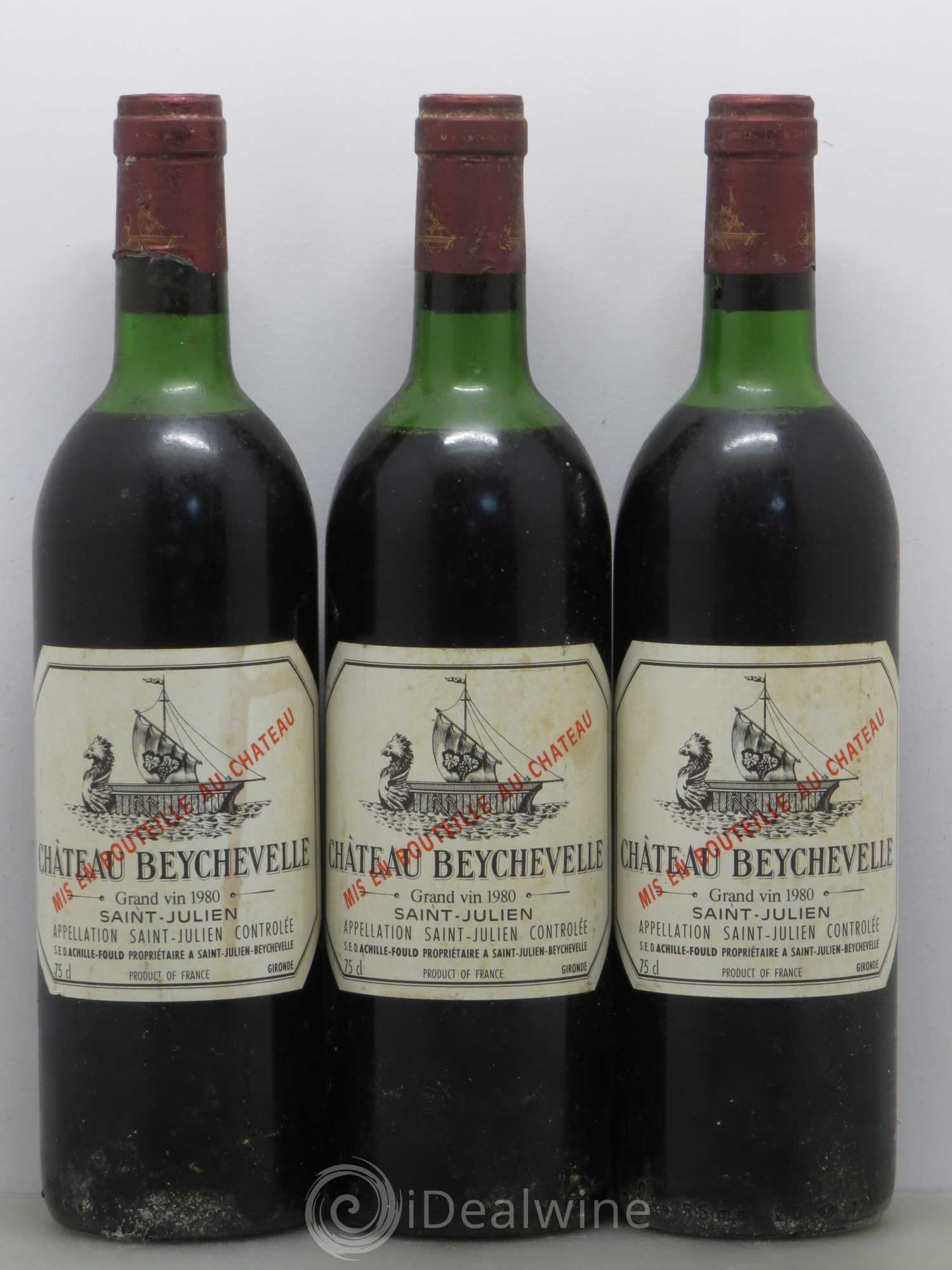 Château Beychevelle 4ème Grand Cru Classé 1980 - Lot de 3 bouteilles - 0
