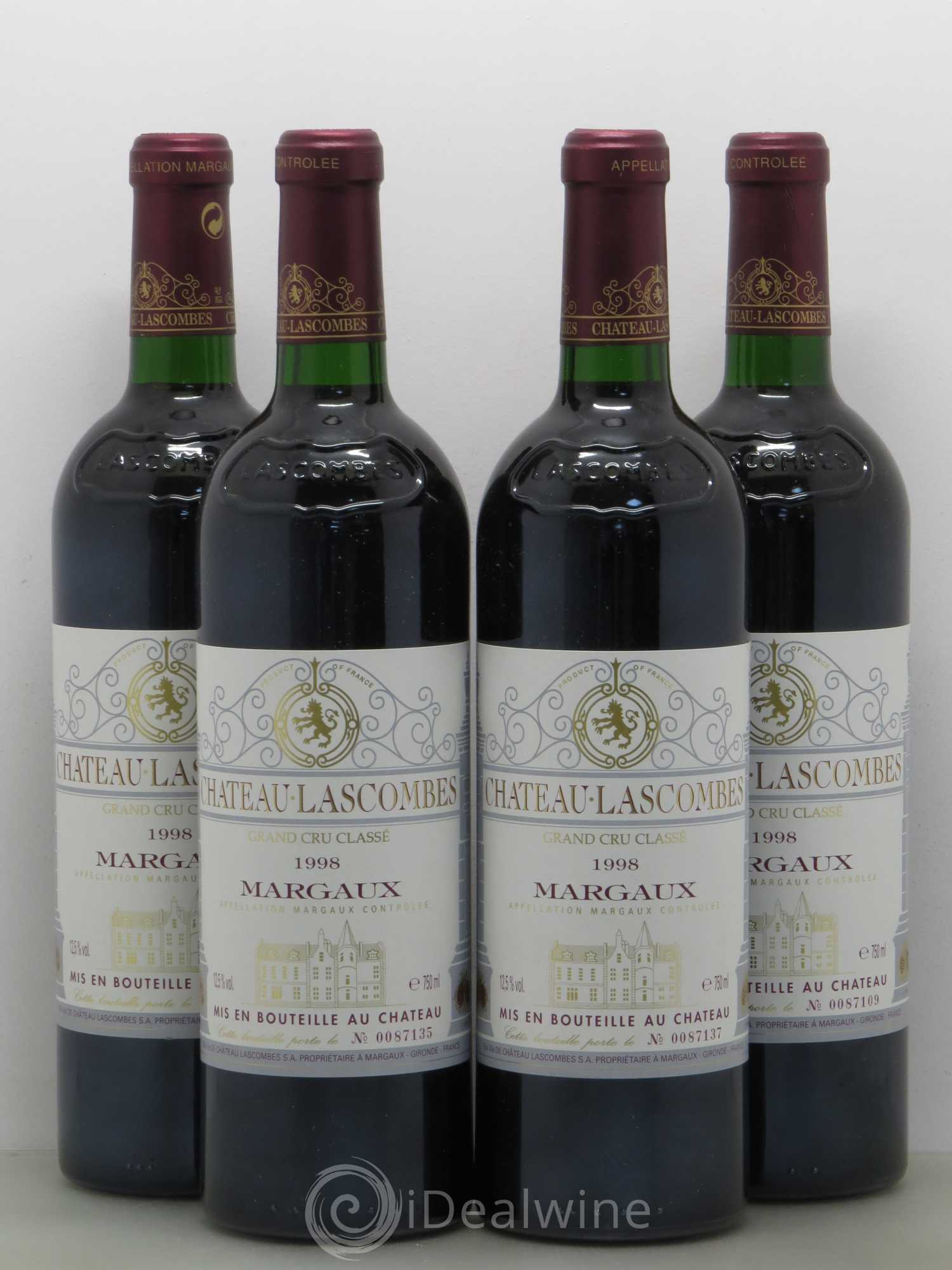 Château Lascombes 2ème Grand Cru Classé 1998 - Lot de 4 bouteilles - 0