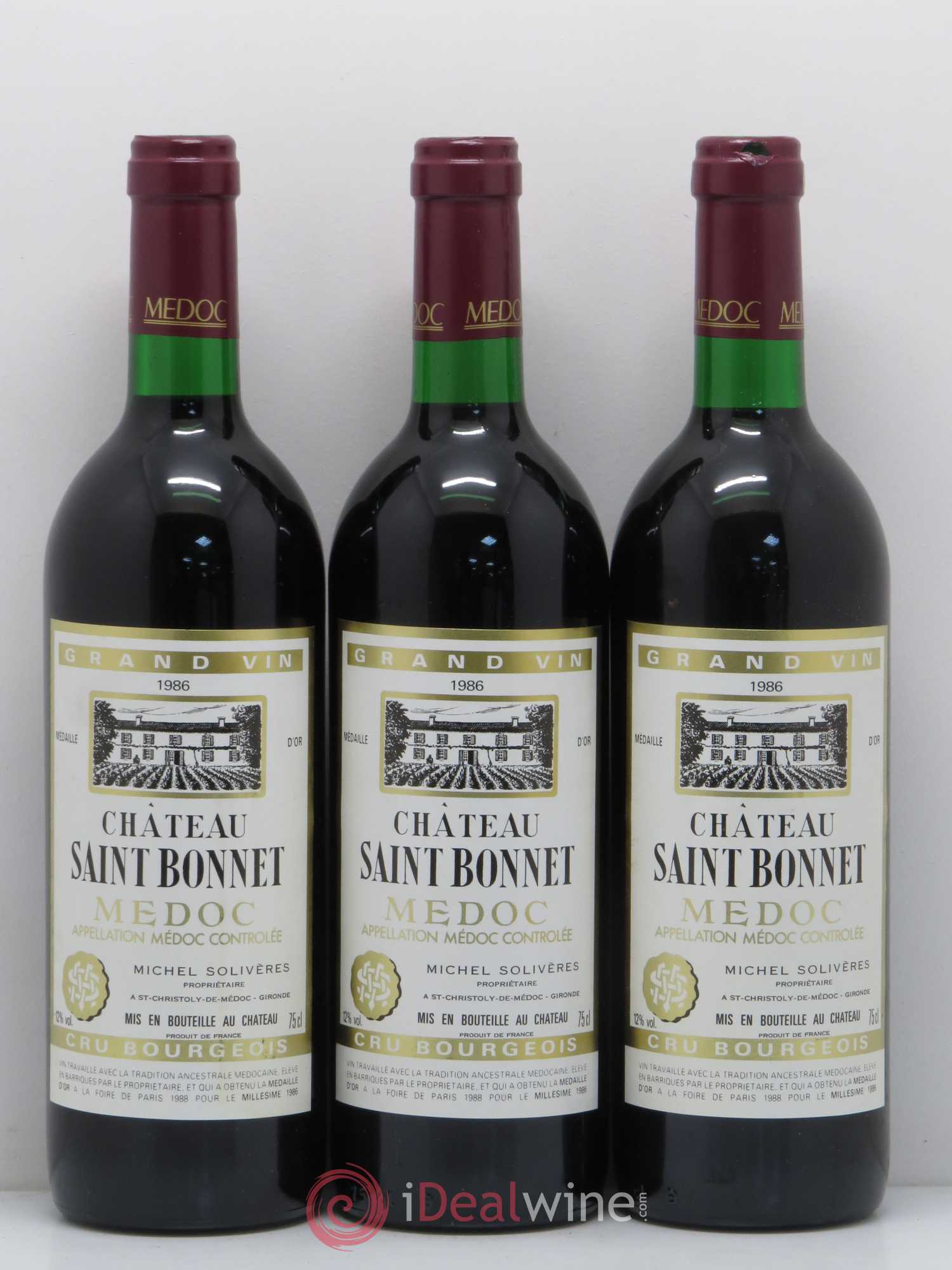 Saint-Émilion Château Saint Bonnet Michel Solviere (sans prix de réserve) 1986 - Posten von 3 Flaschen - 0