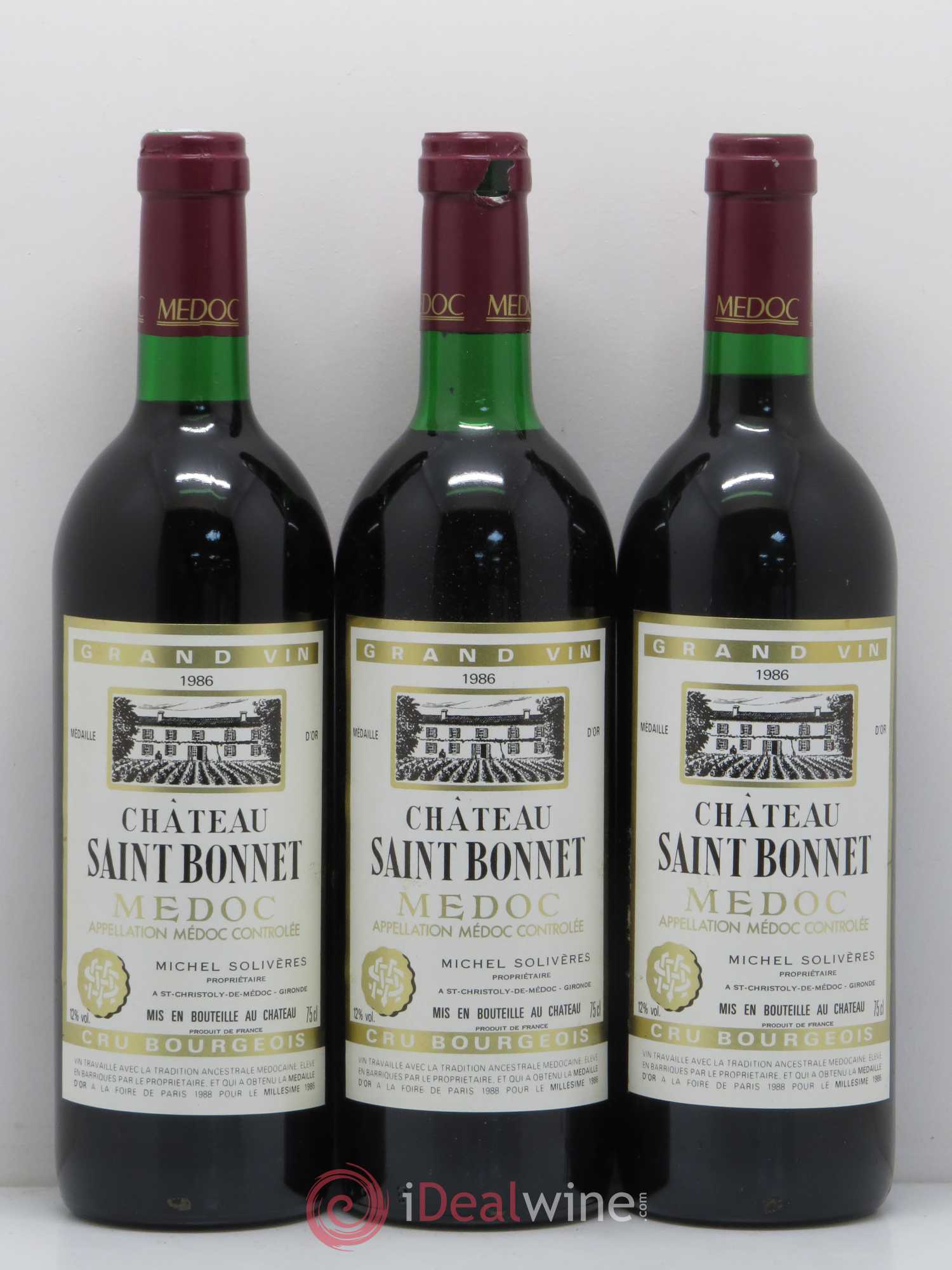 Saint-Émilion Château Saint Bonnet Michel Solviere (sans prix de réserve) 1986 - Posten von 3 Flaschen - 0