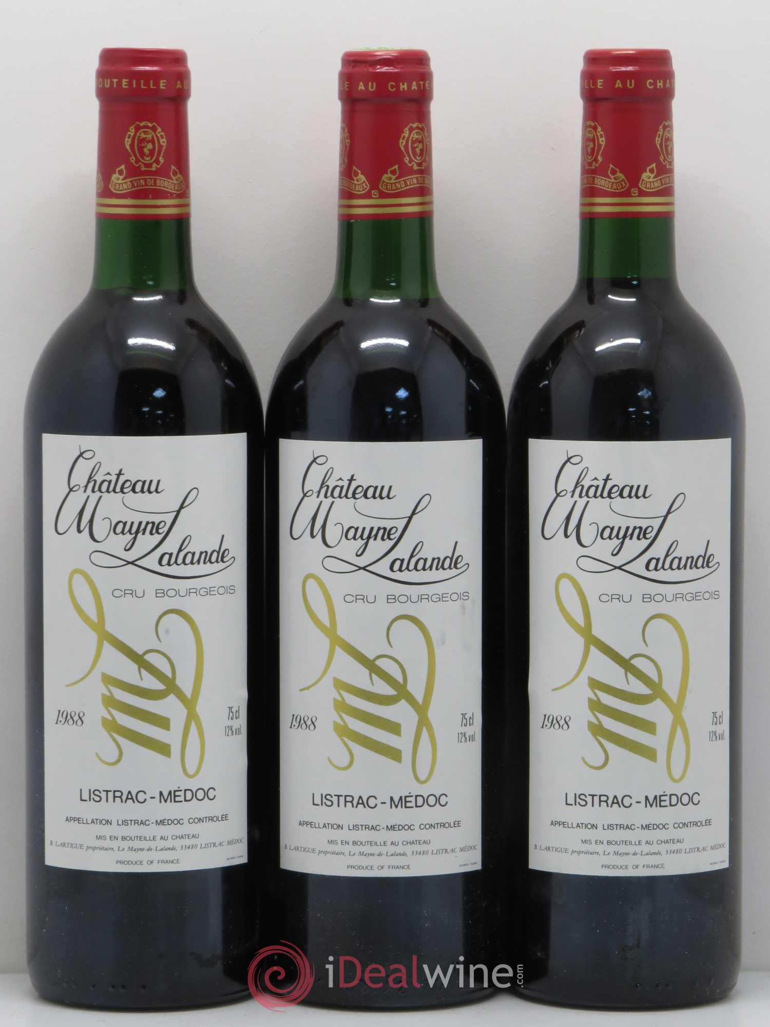 Château Mayne Lalande Cru Bourgeois 1988 - Lot de 3 bouteilles - 0