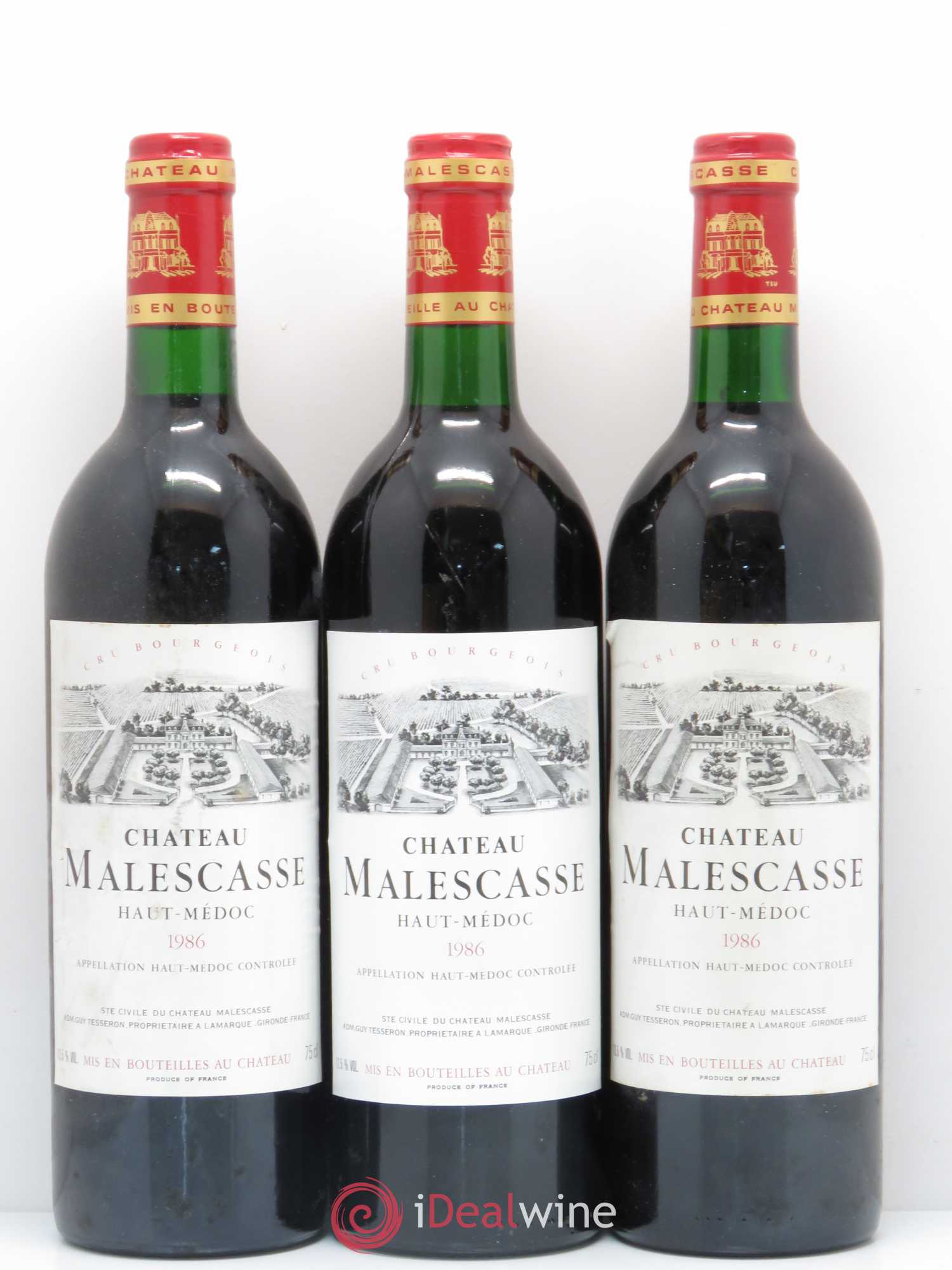 Château Malescasse Cru Bourgeois Exceptionnel 1986 - Lot de 3 bouteilles - 0