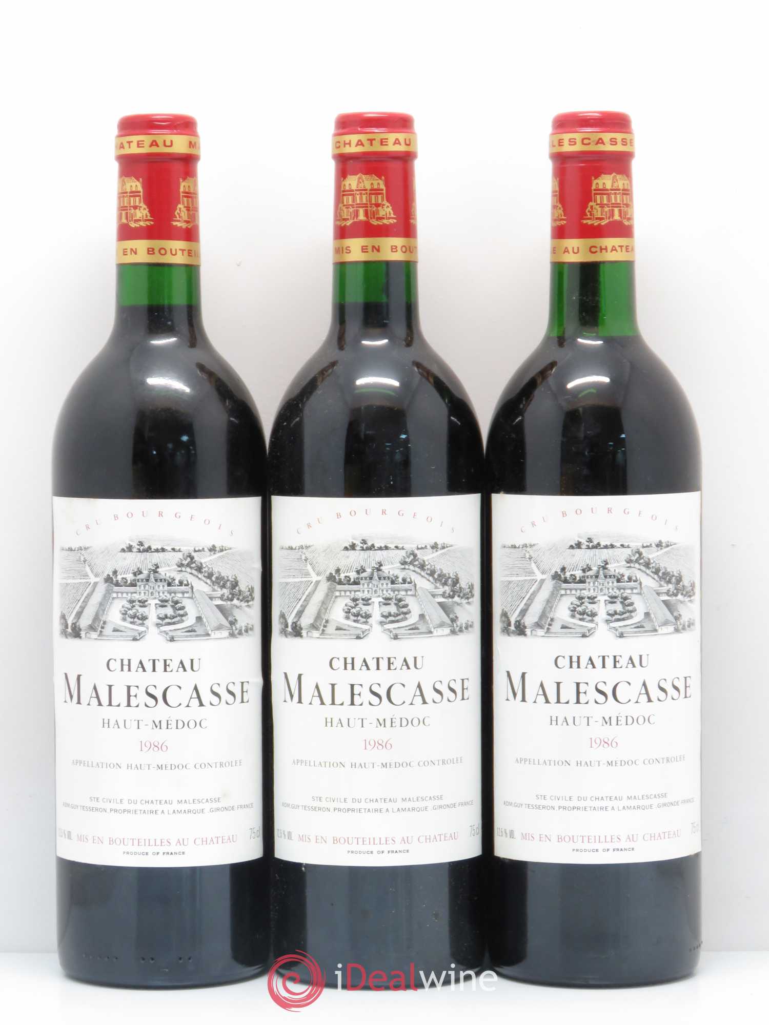 Château Malescasse Cru Bourgeois Exceptionnel 1986 - Lot de 3 bouteilles - 0