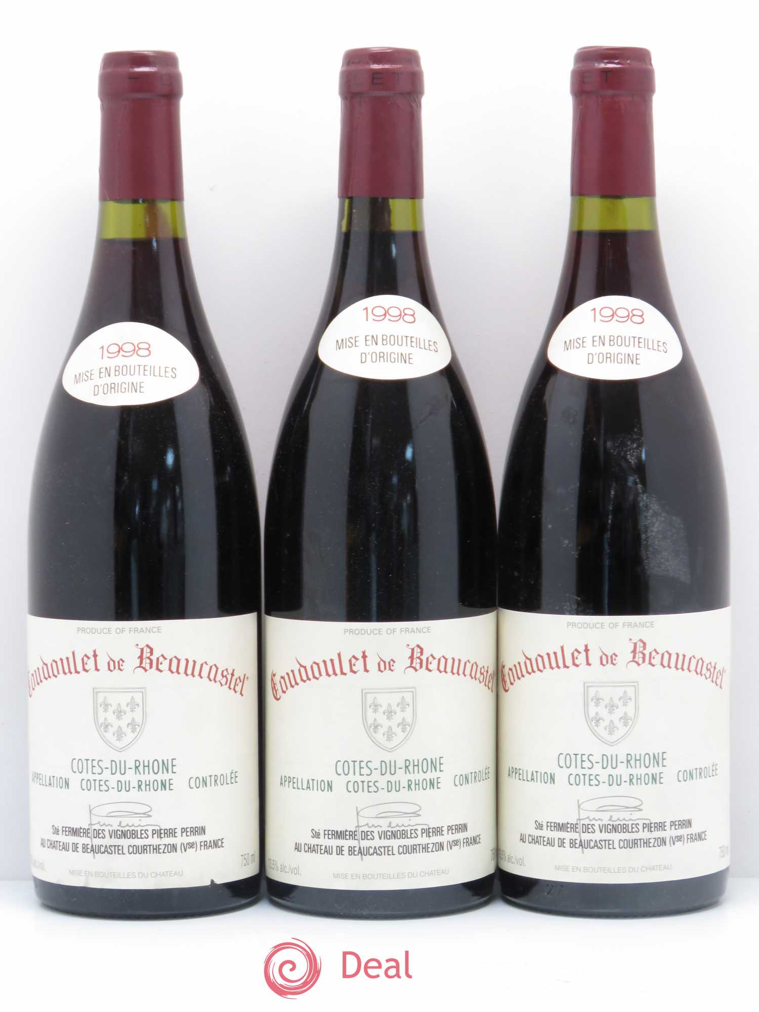 Côtes-du-Rhône Coudoulet de Beaucastel Famille Perrin 1998 - Lot de 3 bouteilles - 0