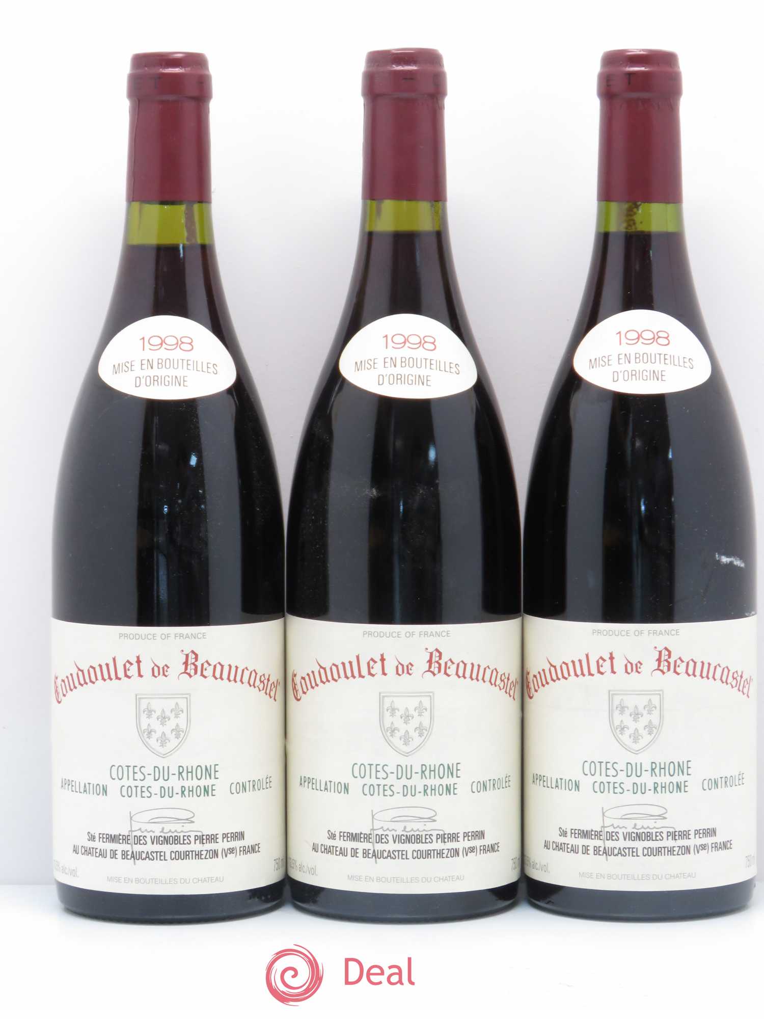 Côtes-du-Rhône Coudoulet de Beaucastel Famille Perrin 1998 - Lot de 3 bouteilles - 0