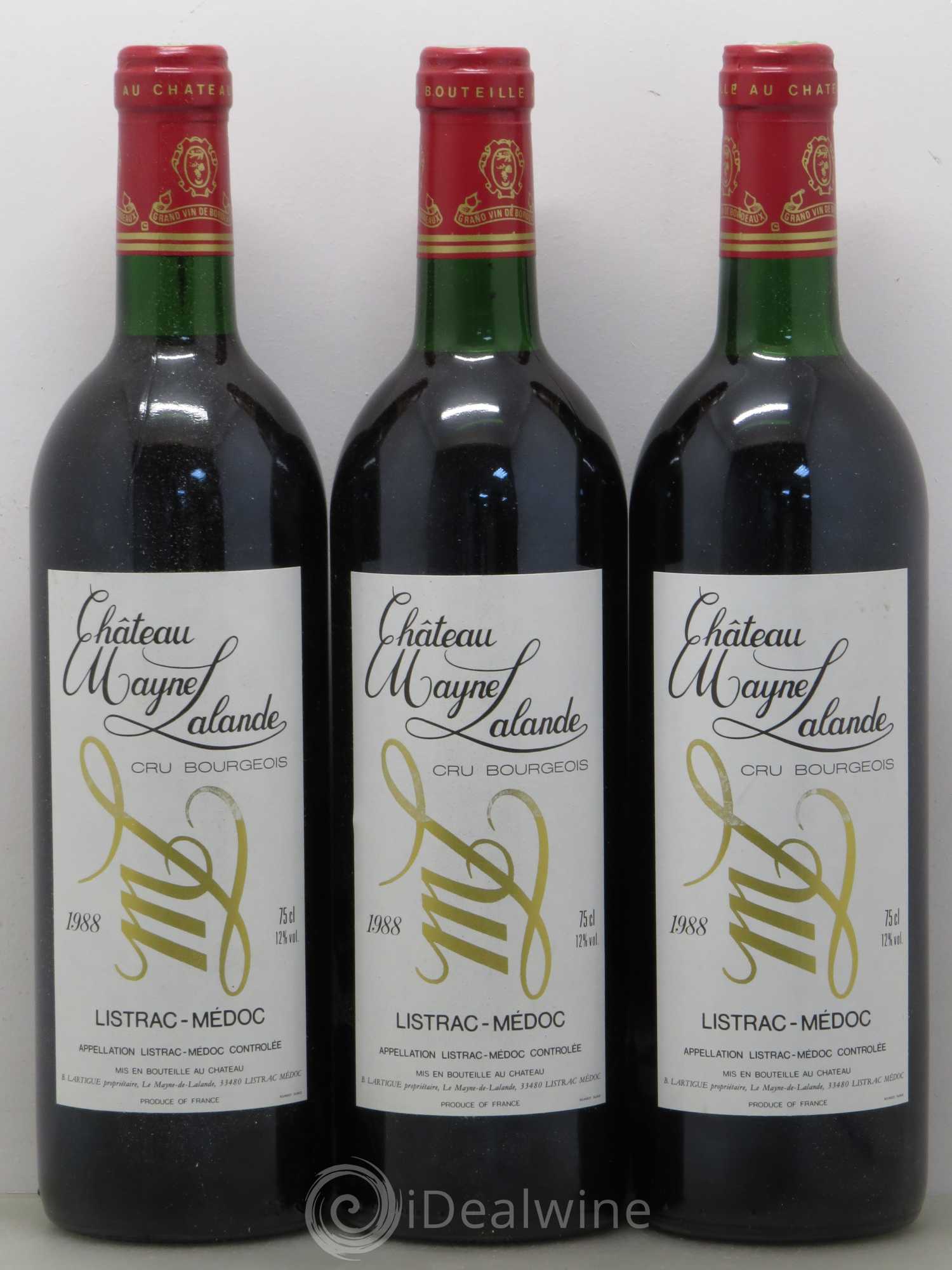 Château Mayne Lalande Cru Bourgeois (sans prix de réserve) 1988 - Lot de 3 bouteilles - 0