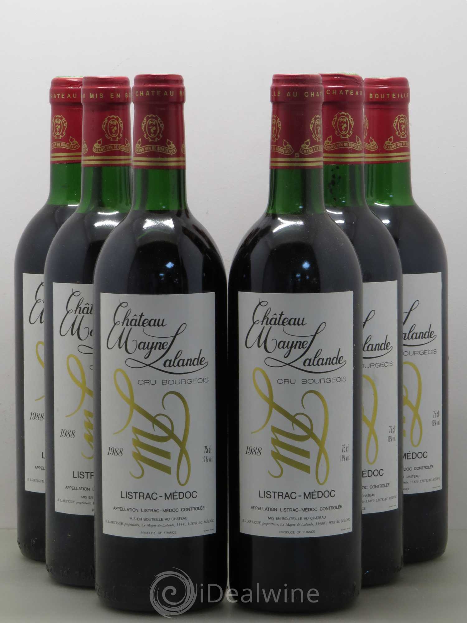 Château Mayne Lalande Cru Bourgeois (sans prix de réserve) 1988 - Lot de 6 bouteilles - 0