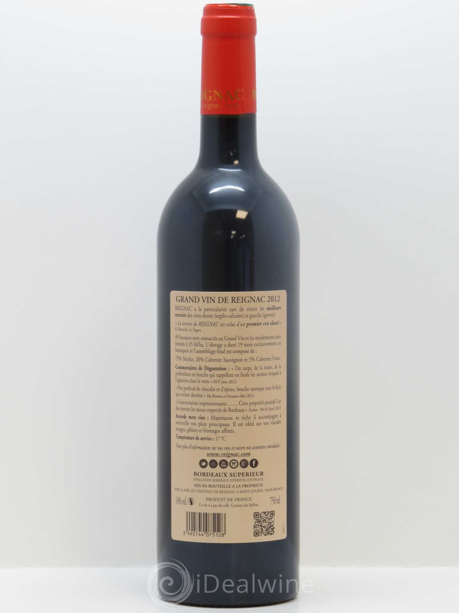Grand vin de Reignac 2012 - Lot de 1 bouteille - 1