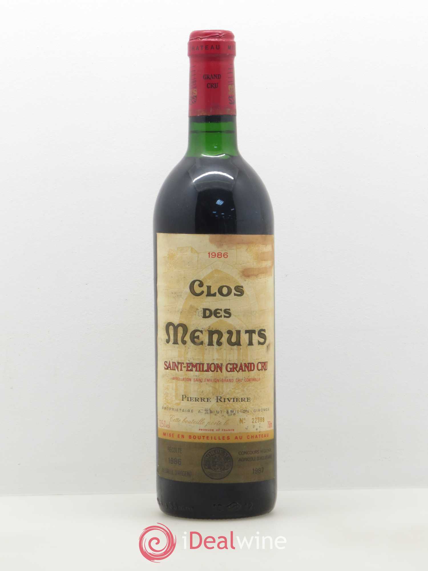 Acheter vin Saint-Émilion Clos des Menuts (sans prix de réserve) 1986 ...