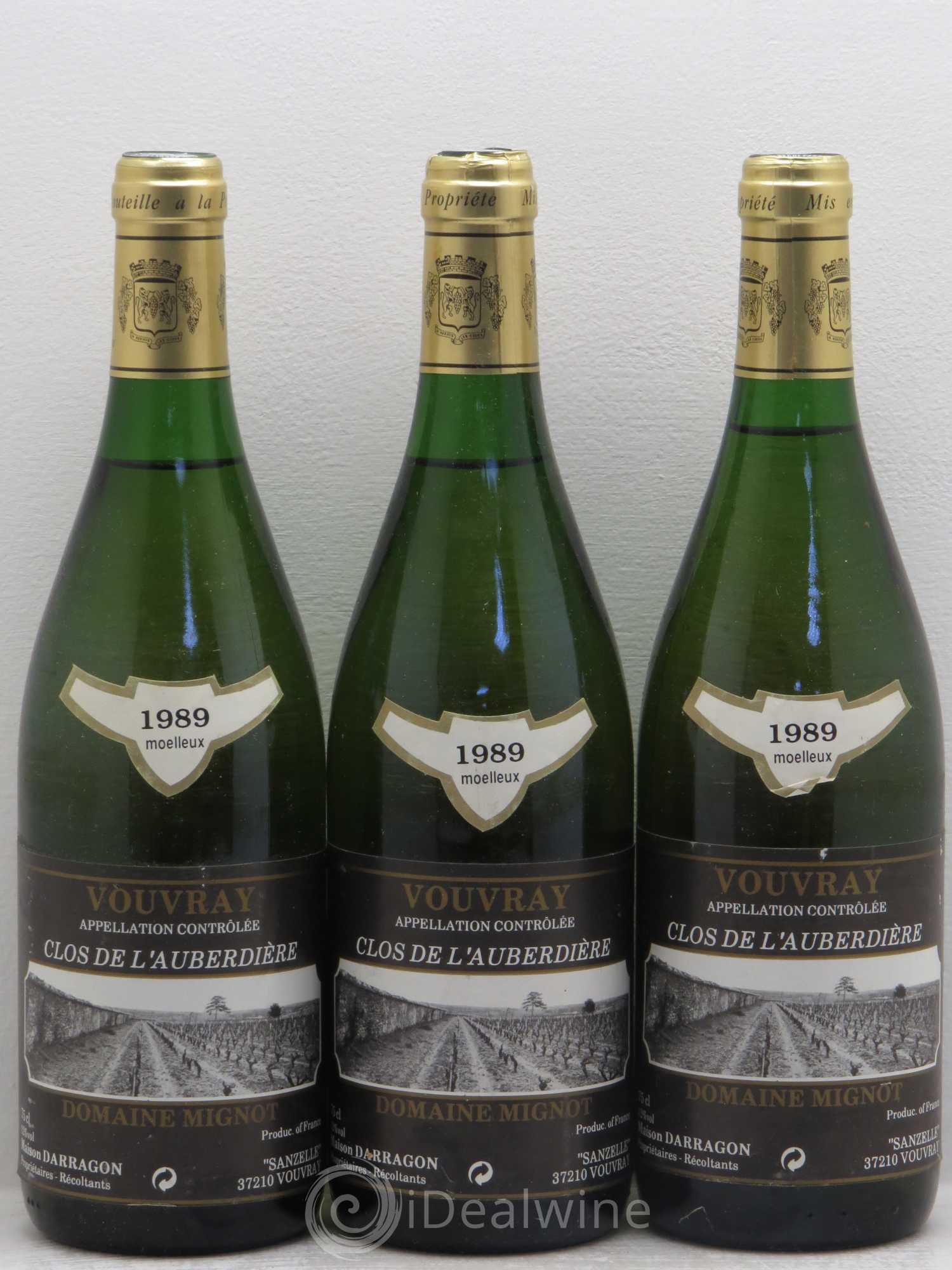 Vouvray Domaine mignot clos de l'auberdière Pierre darragon 1989 - Lotto di 3 bottiglie - 0