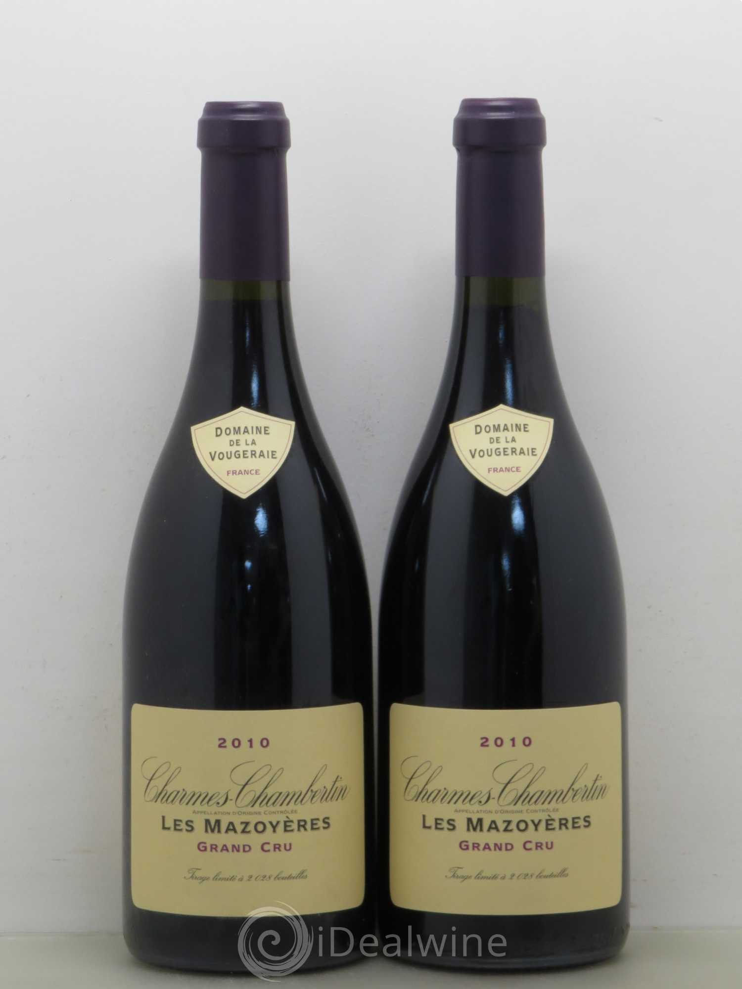 Charmes-Chambertin Grand Cru Les Mazoyères La Vougeraie 2010 - Lot de 2 bouteilles - 0