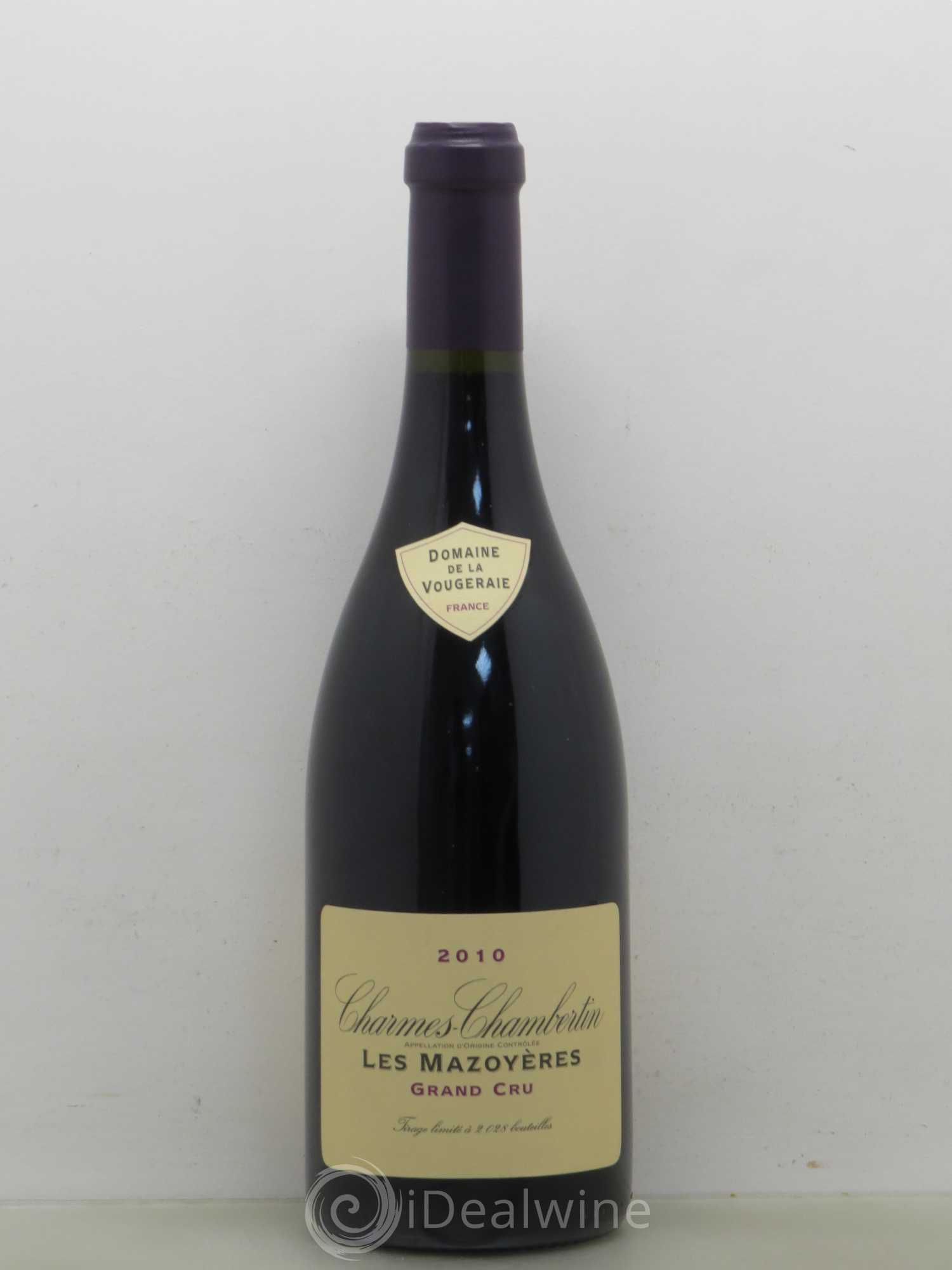 Charmes-Chambertin Grand Cru Les Mazoyères La Vougeraie 2010 - Lot de 1 bouteille - 0