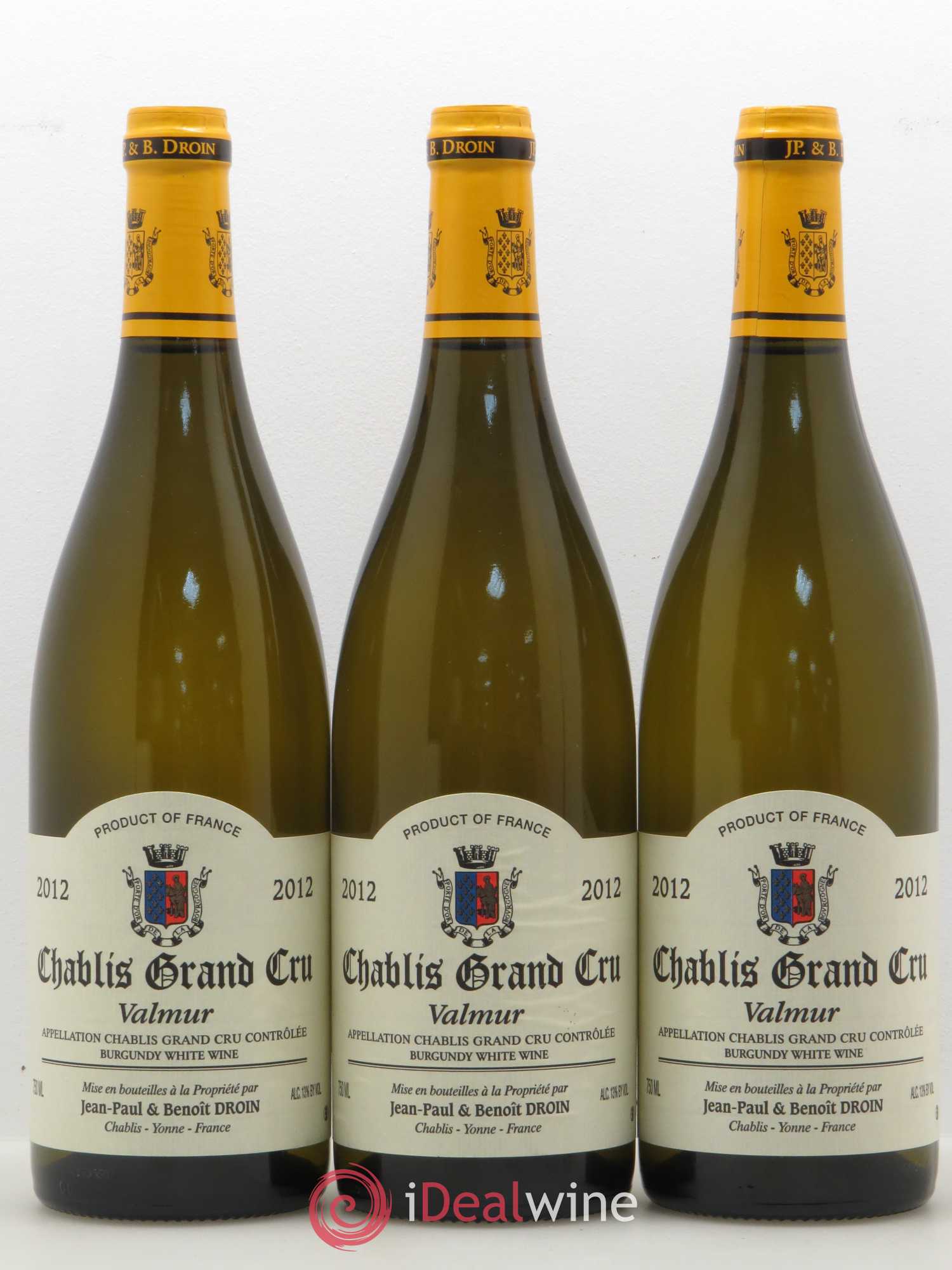 Chablis Grand Cru Valmur Jean-Paul & Benoît Droin (Domaine) 2012 - Lot de 3 bouteilles - 0