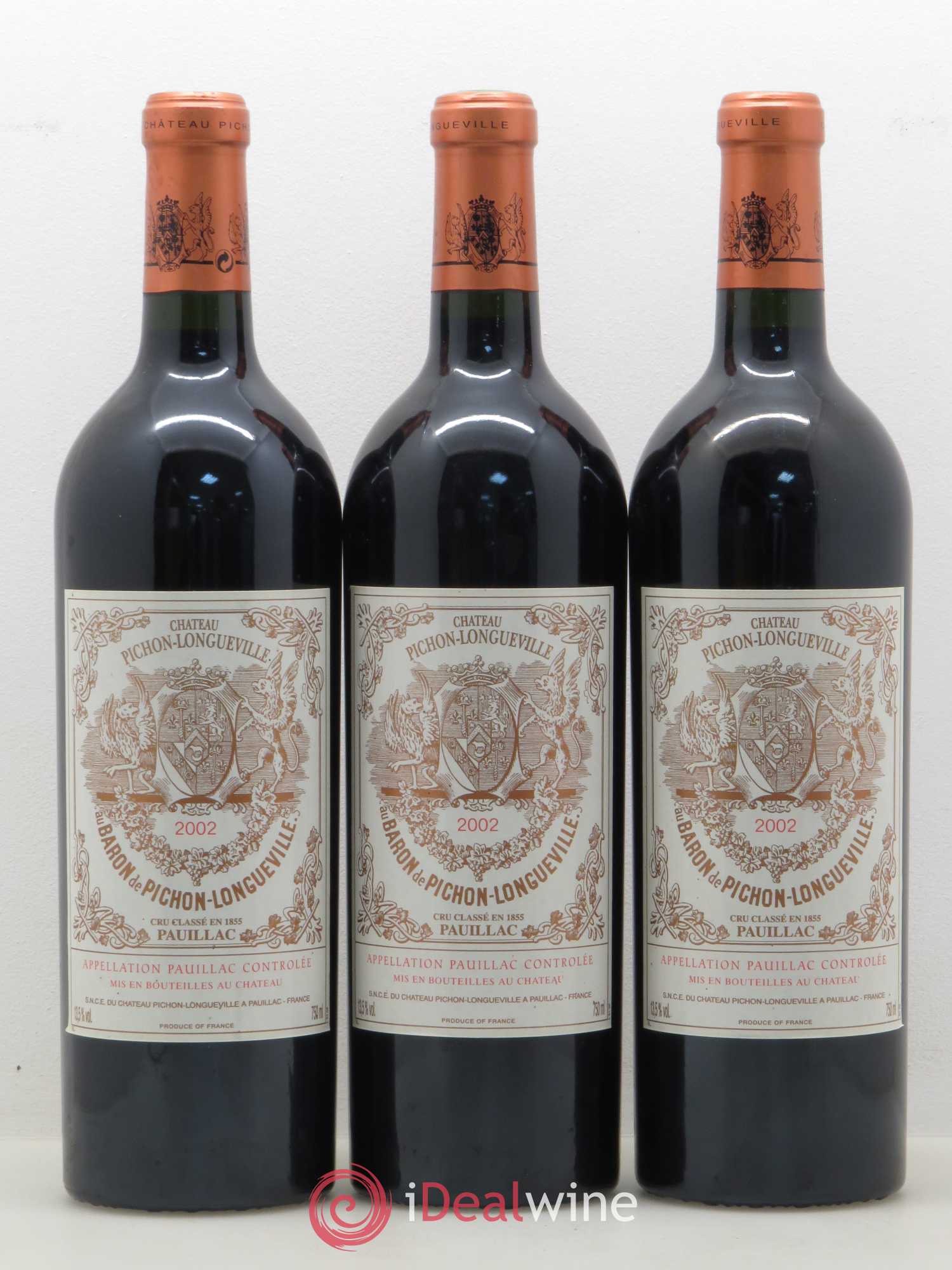 Pichon Longueville Baron 2ème Grand Cru Classé 2002 - Lot de 3 bouteilles - 0