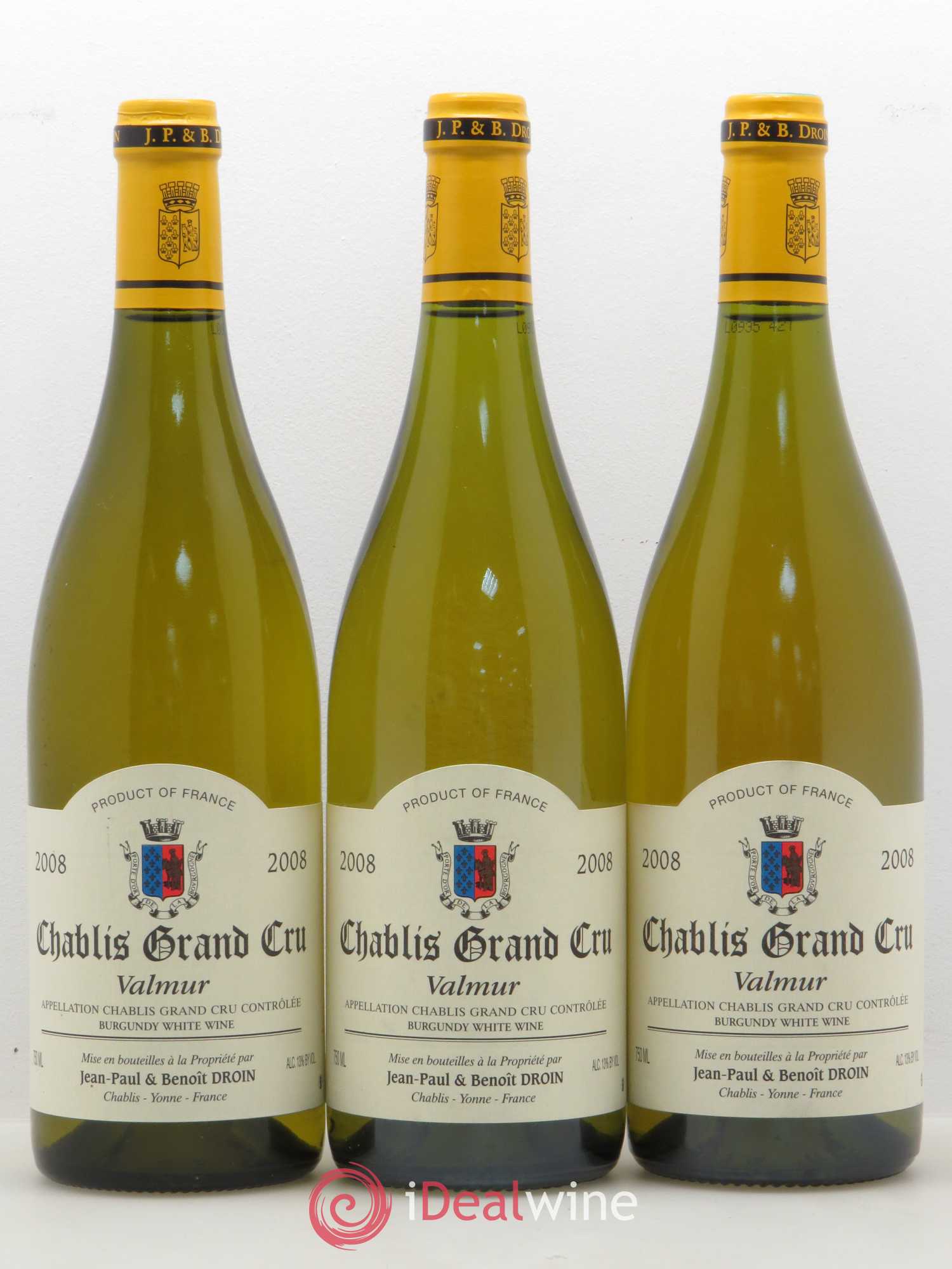 Chablis Grand Cru Valmur Jean-Paul & Benoît Droin (Domaine) 2008 - Lot de 3 bouteilles - 0