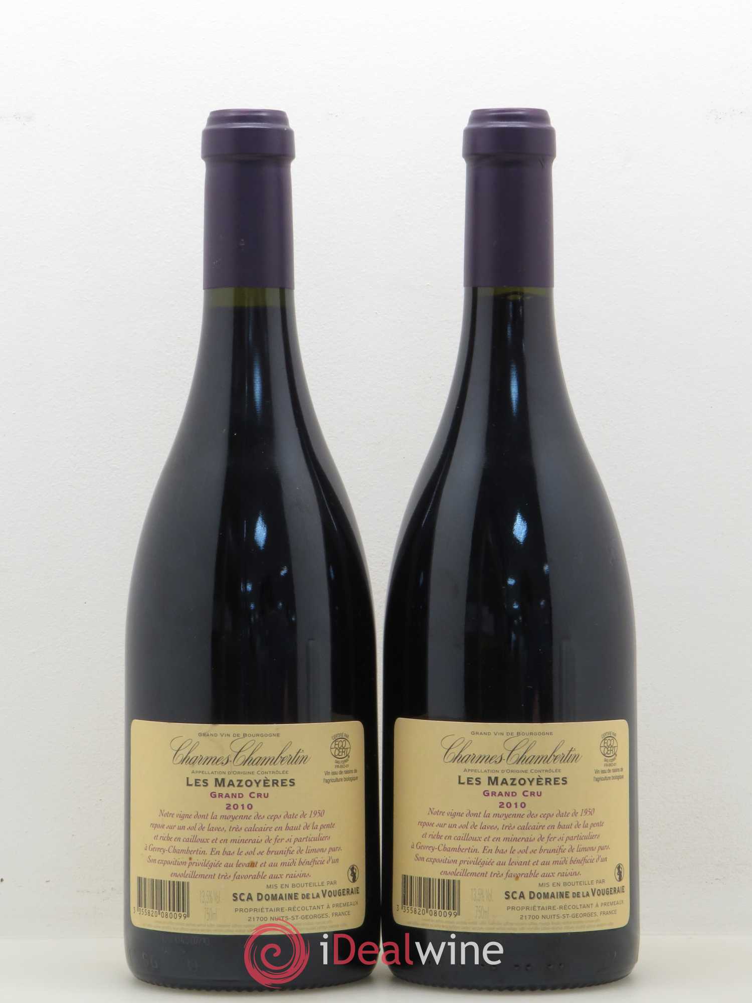 Charmes-Chambertin Grand Cru Les Mazoyères La Vougeraie 2010 - Lot de 2 bouteilles - 1