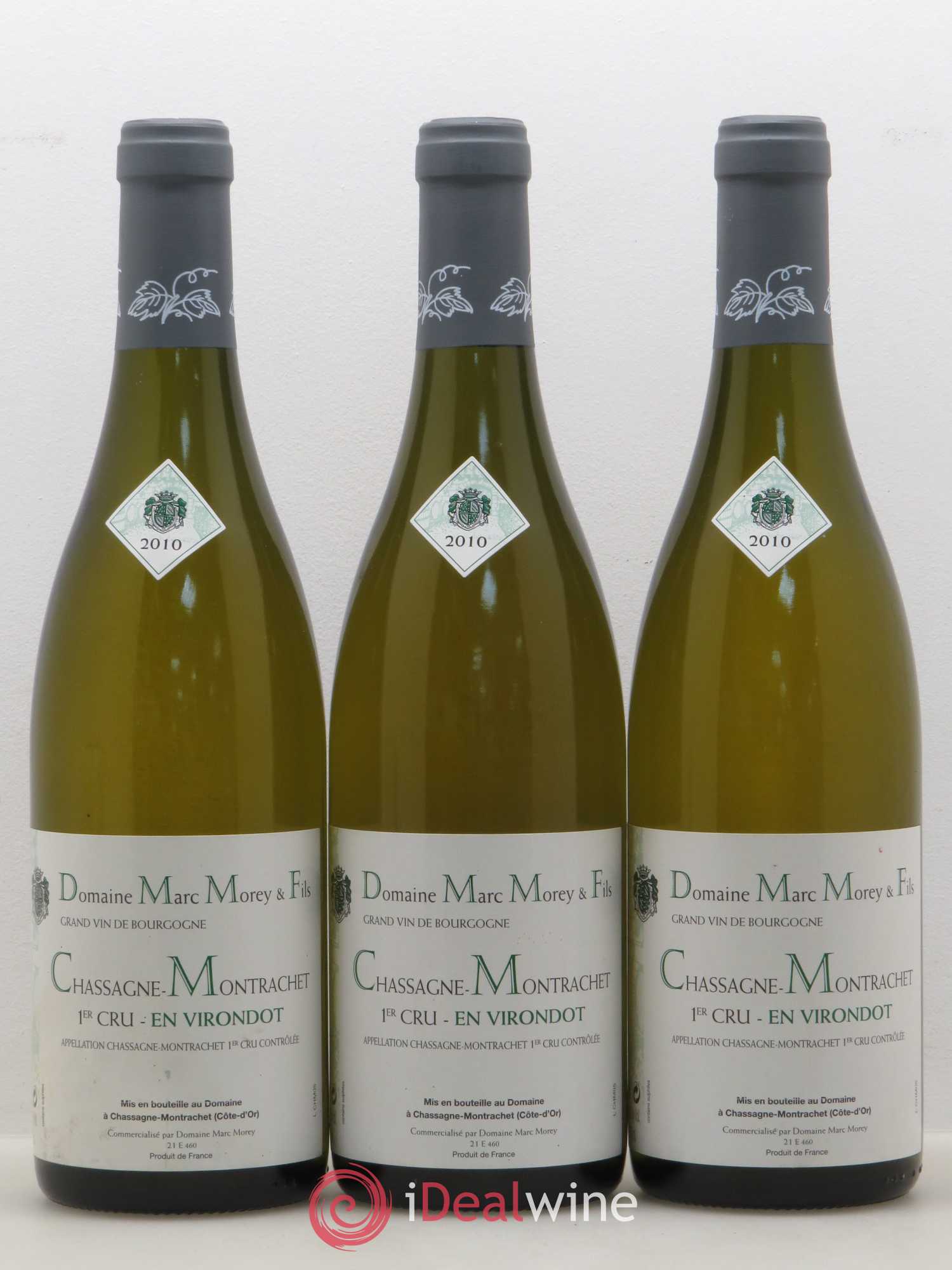 Chassagne-Montrachet 1er Cru En Virondot Marc Morey 2010 - Lotto di 3 bottiglie - 0