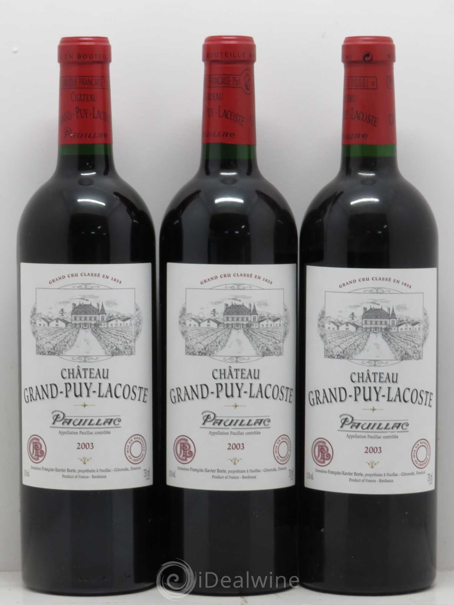 Château Grand Puy Lacoste 5ème Grand Cru Classé 2003 - Lot de 3 bouteilles - 0