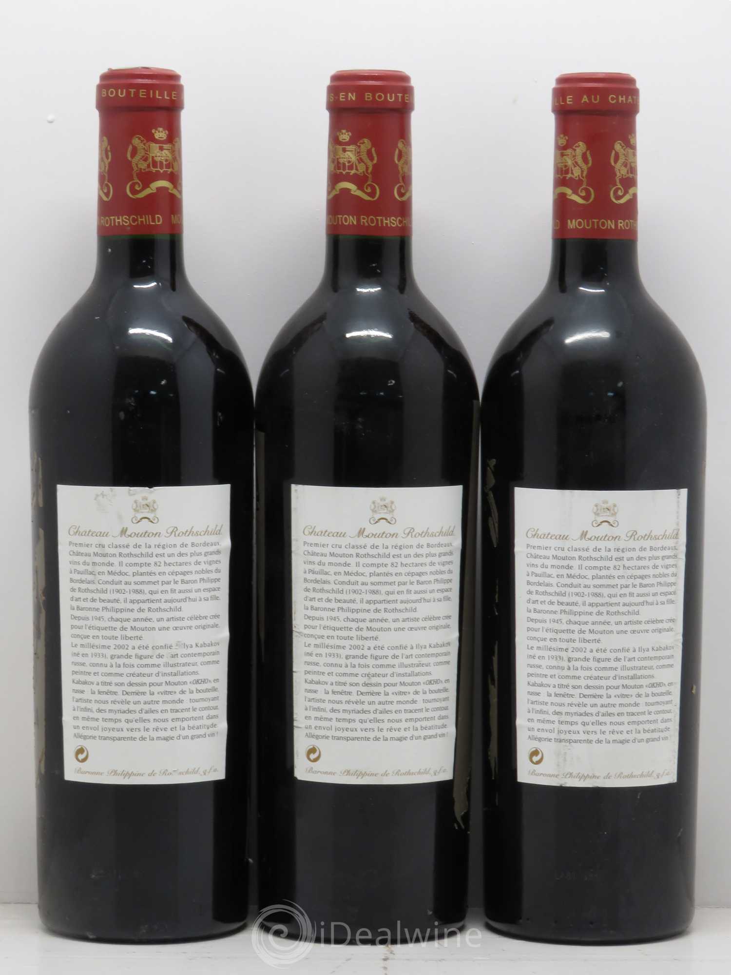 Château Mouton Rothschild 1er Grand Cru Classé 2002 - Lot de 3 bouteilles - 1
