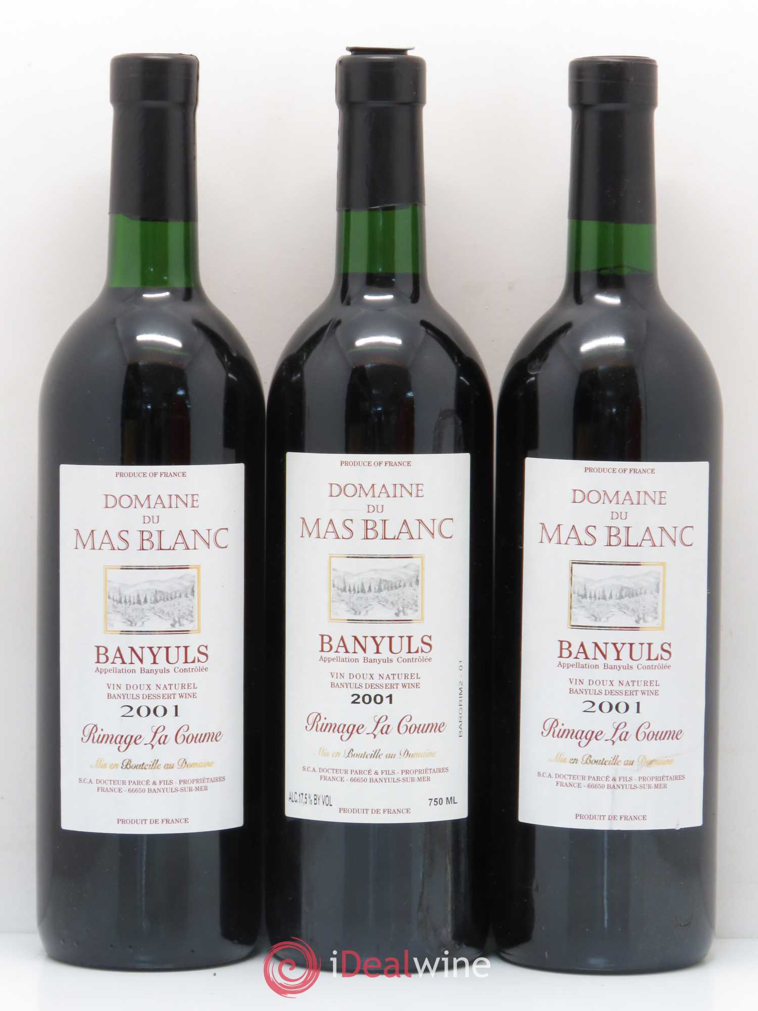 Banyuls Rimage La Coume Mas Blanc (Domaine du) - Parcé et Fils 2001 - Lot de 3 bouteilles - 0