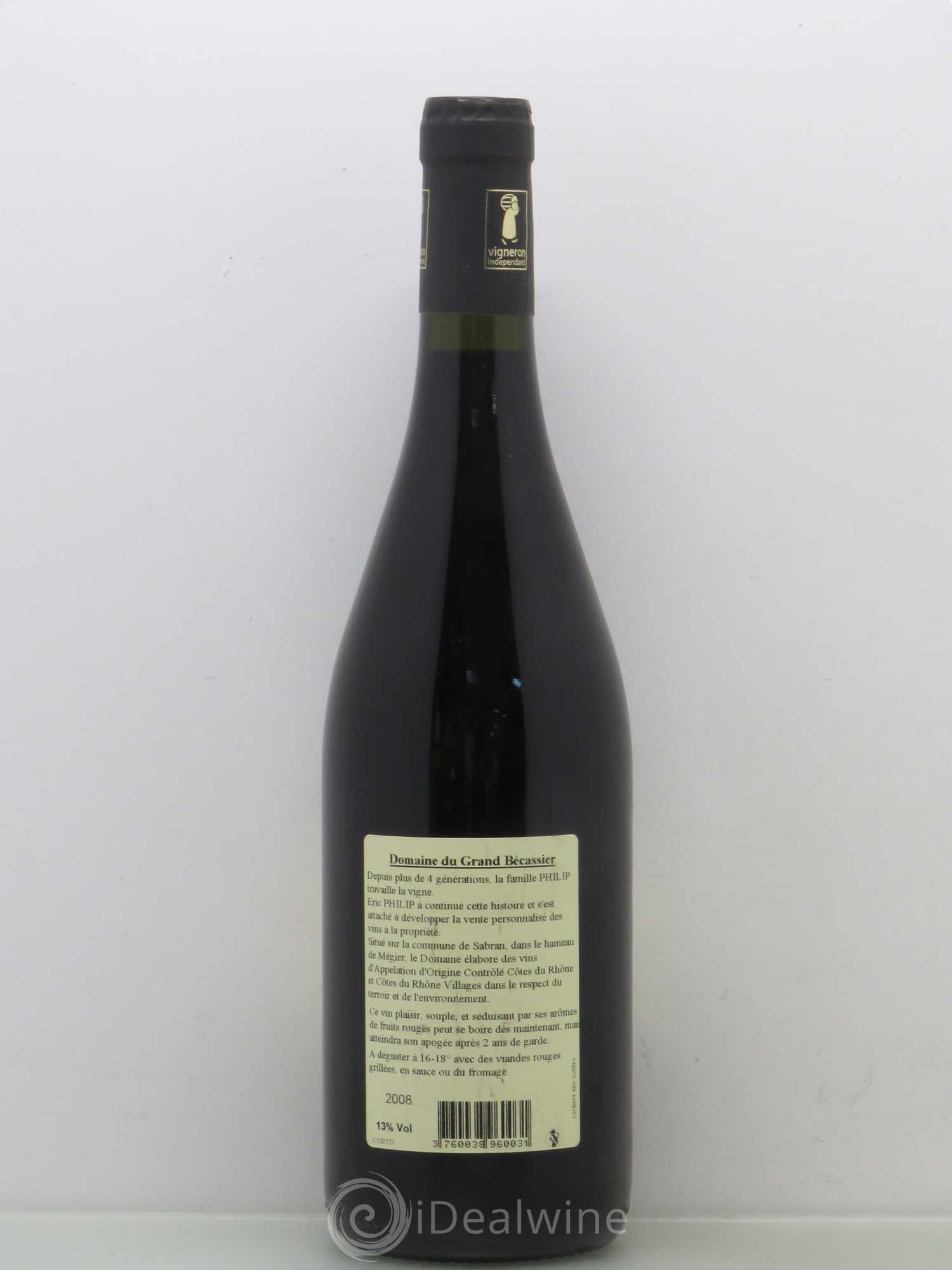 Côtes-du-Rhône Domaine du Grand Bécassier - Philip Ladet (sans prix de réserve) 2008 - Lot de 1 bouteille - 1