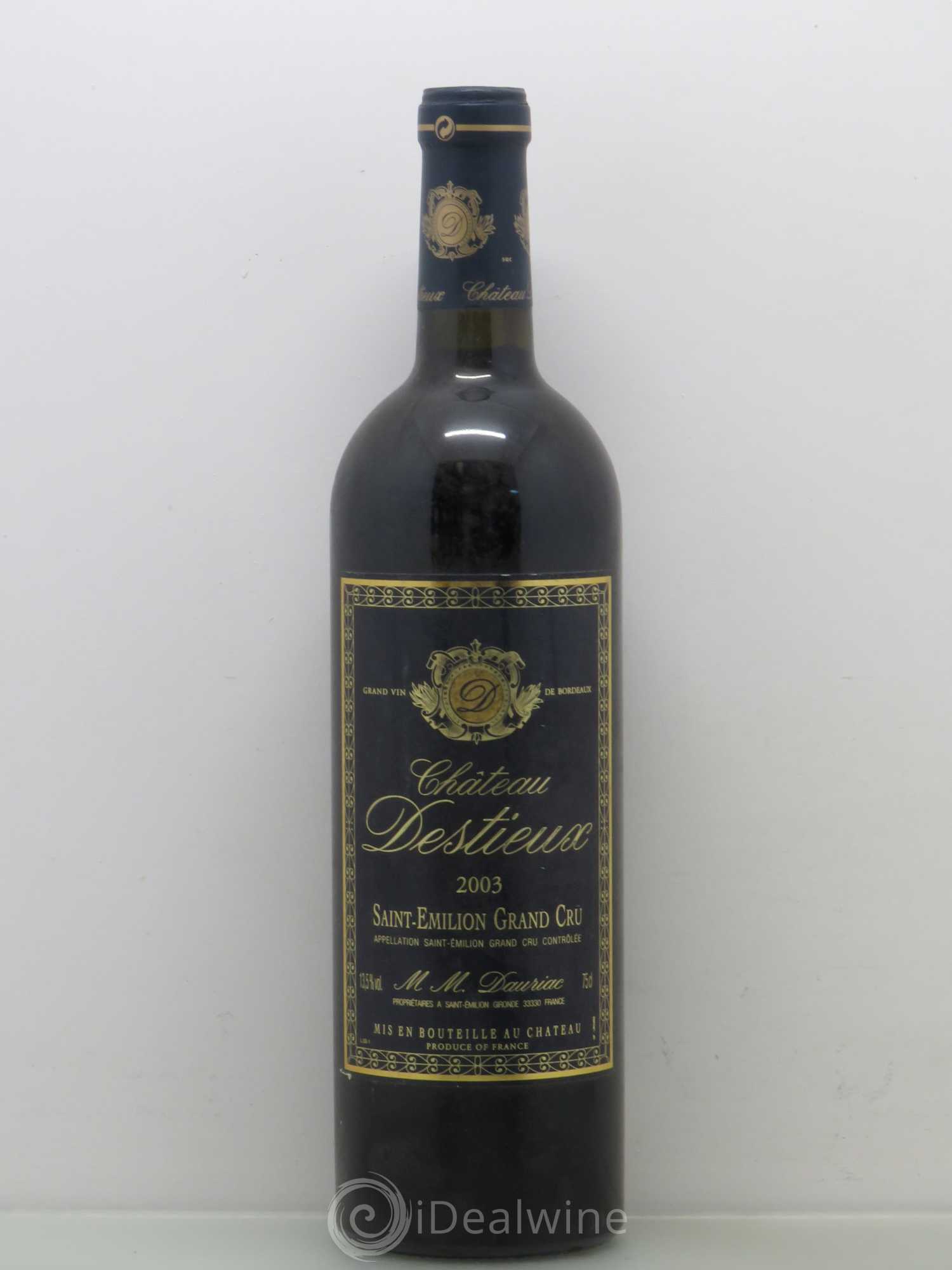 Château Destieux Grand Cru Classé 2003 - Lot de 1 bouteille - 0