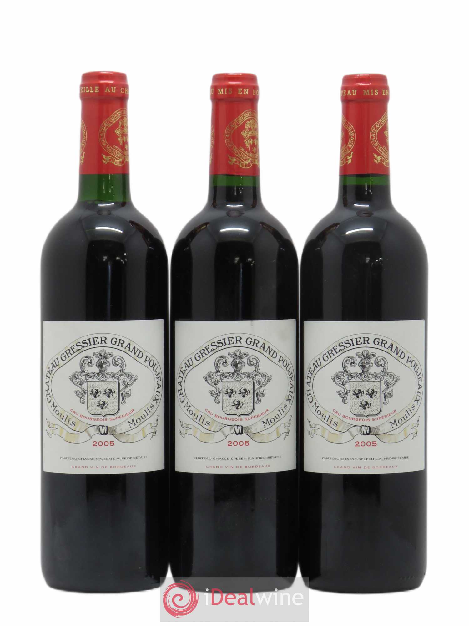 Château Gressier Grand Poujeaux Cru Bourgeois 2005 - Lot de 3 bouteilles - 0