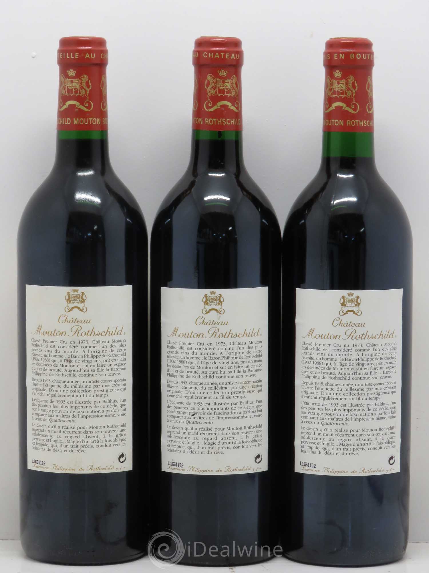 Château Mouton Rothschild 1er Grand Cru Classé 1993 - Lot de 3 bouteilles - 1