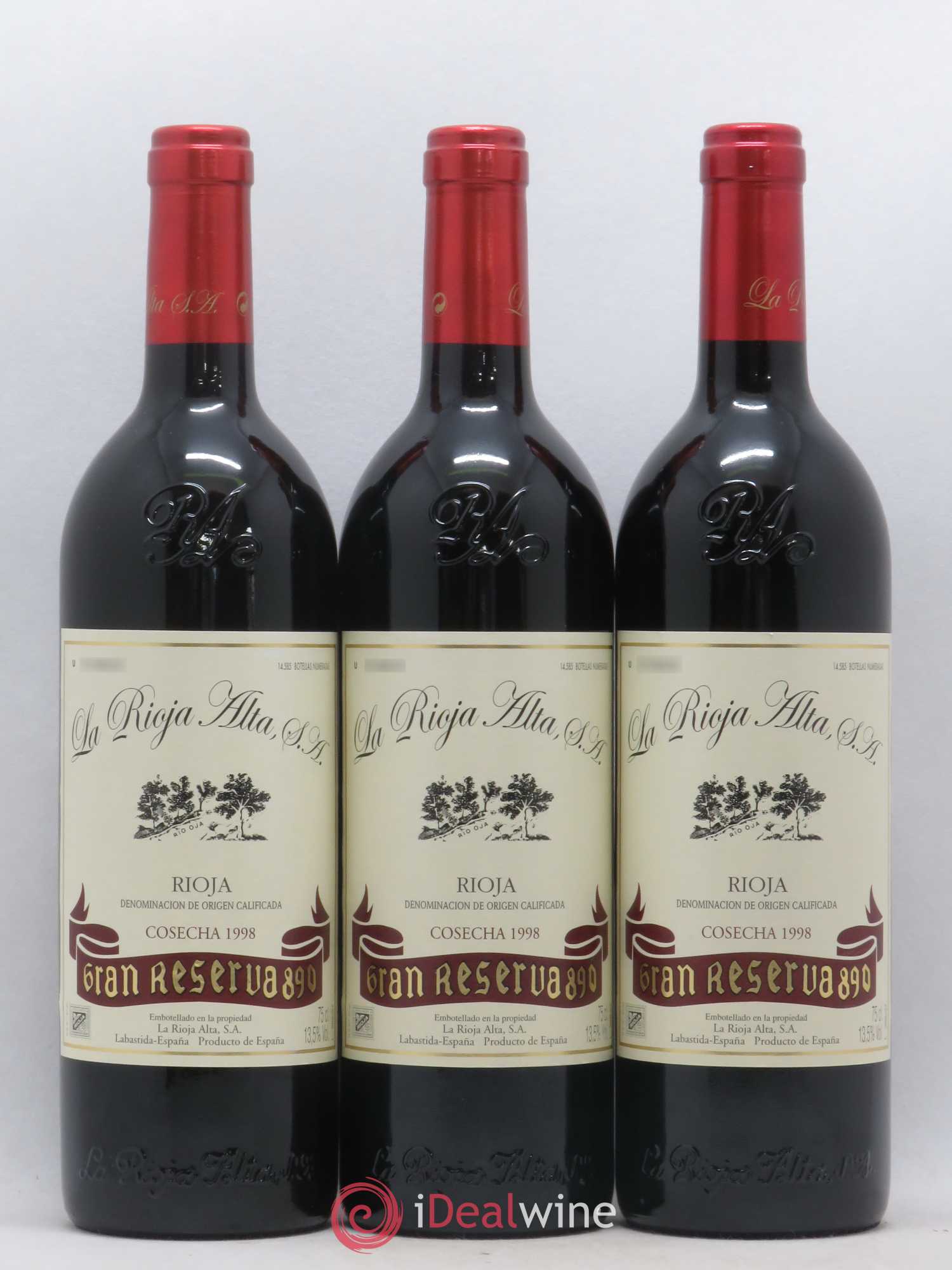 Rioja DOCA La Rioja Alta Gran Reserva 890 1998 - Lot of 3 bottles - 0