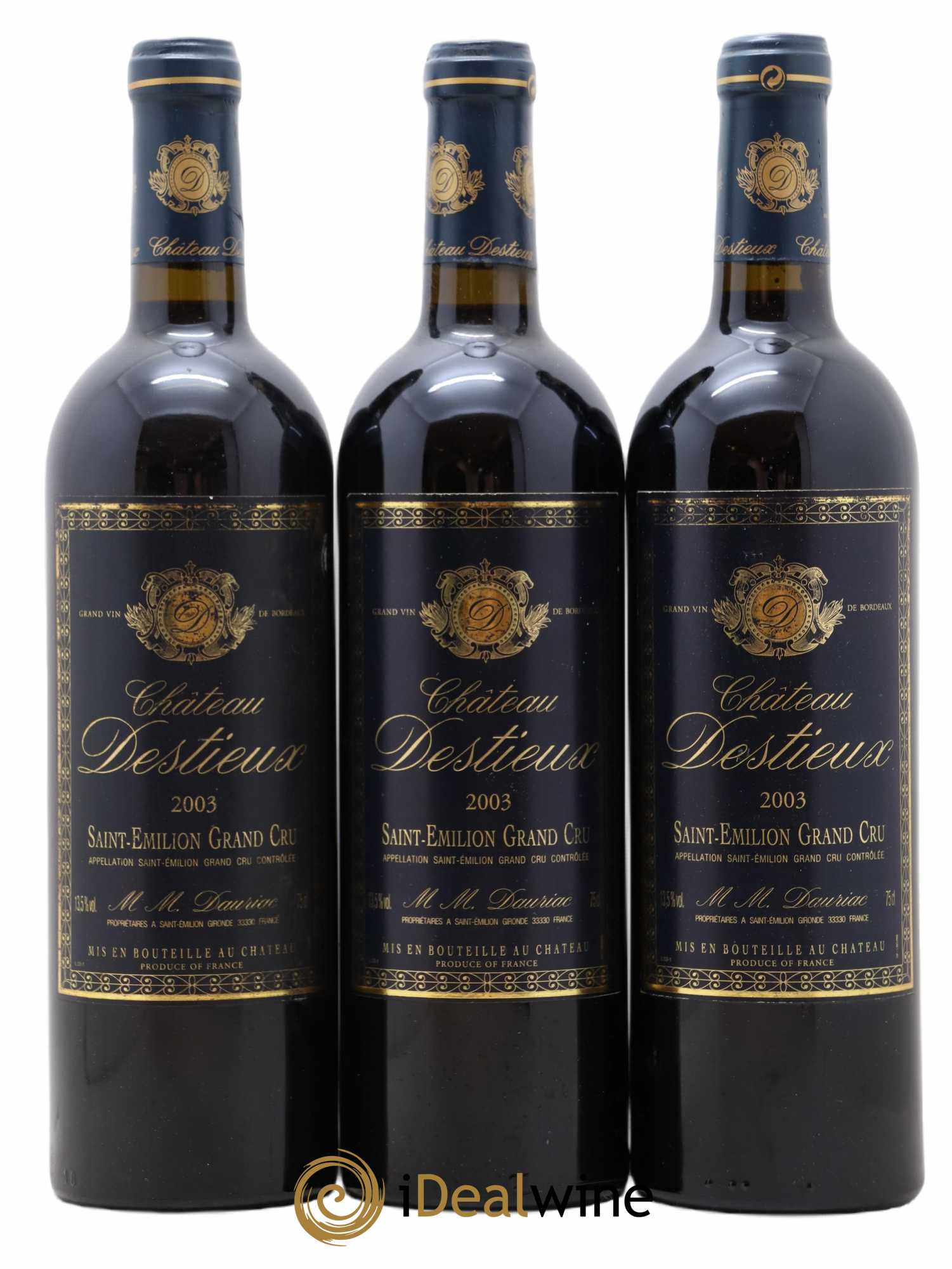 Château Destieux Grand Cru Classé 2003 - Lot de 3 bouteilles - 0
