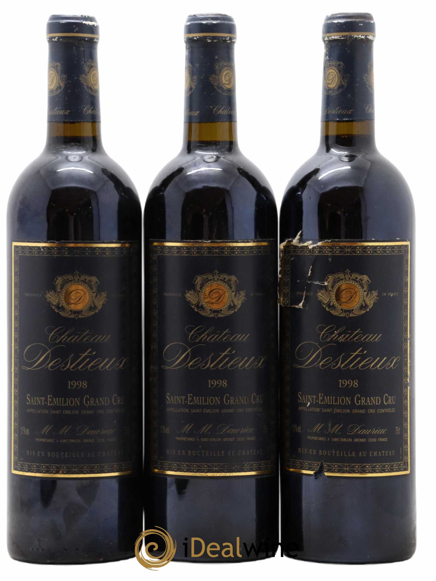 Château Destieux Grand Cru Classé 1998 - Lot de 3 bouteilles - 0