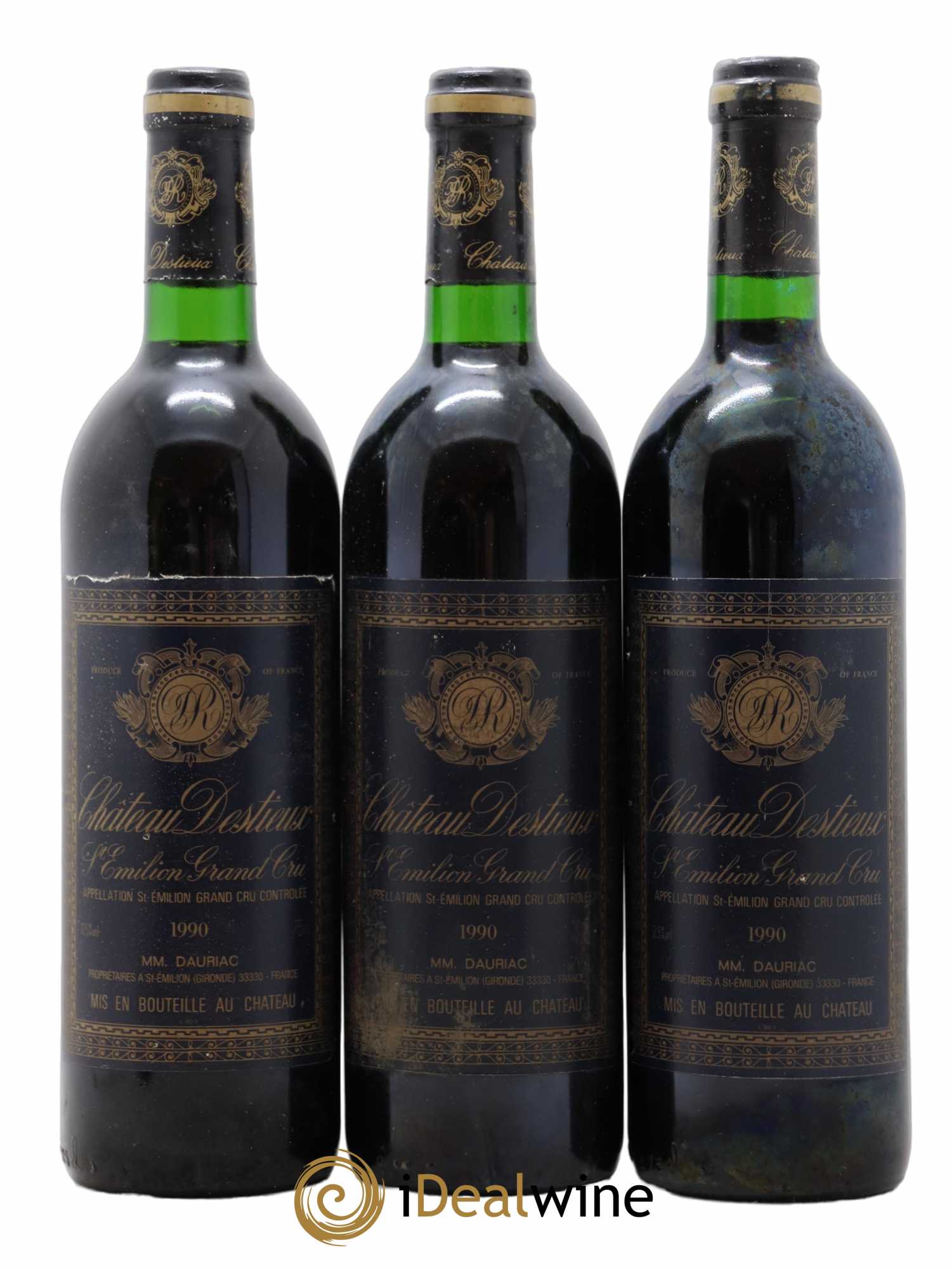 Château Destieux Grand Cru Classé 1990 - Lot de 3 bouteilles - 0