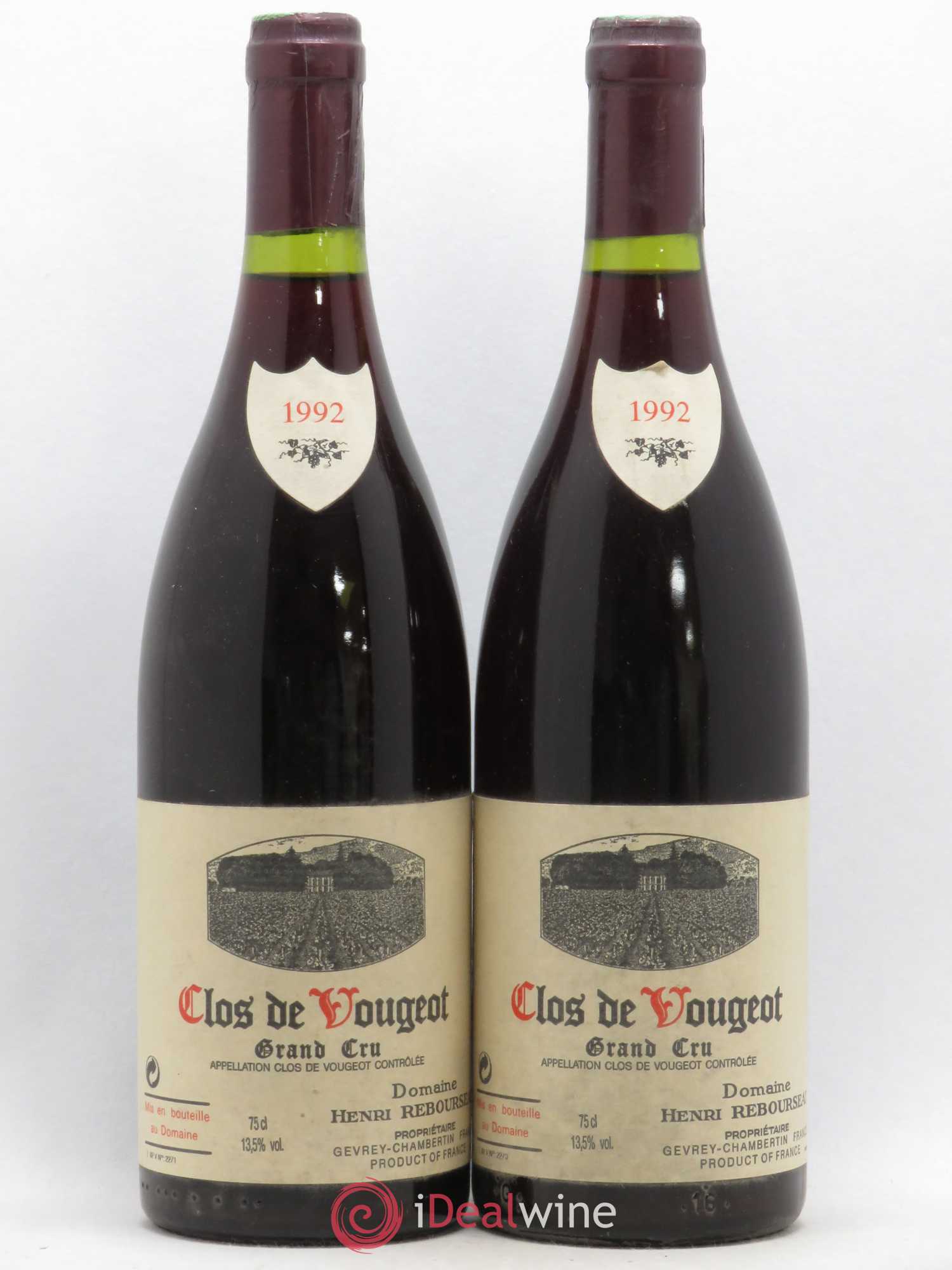 Clos de Vougeot Grand Cru Henri Rebourseau (Domaine) 1992 - Lot de 2 bouteilles - 0