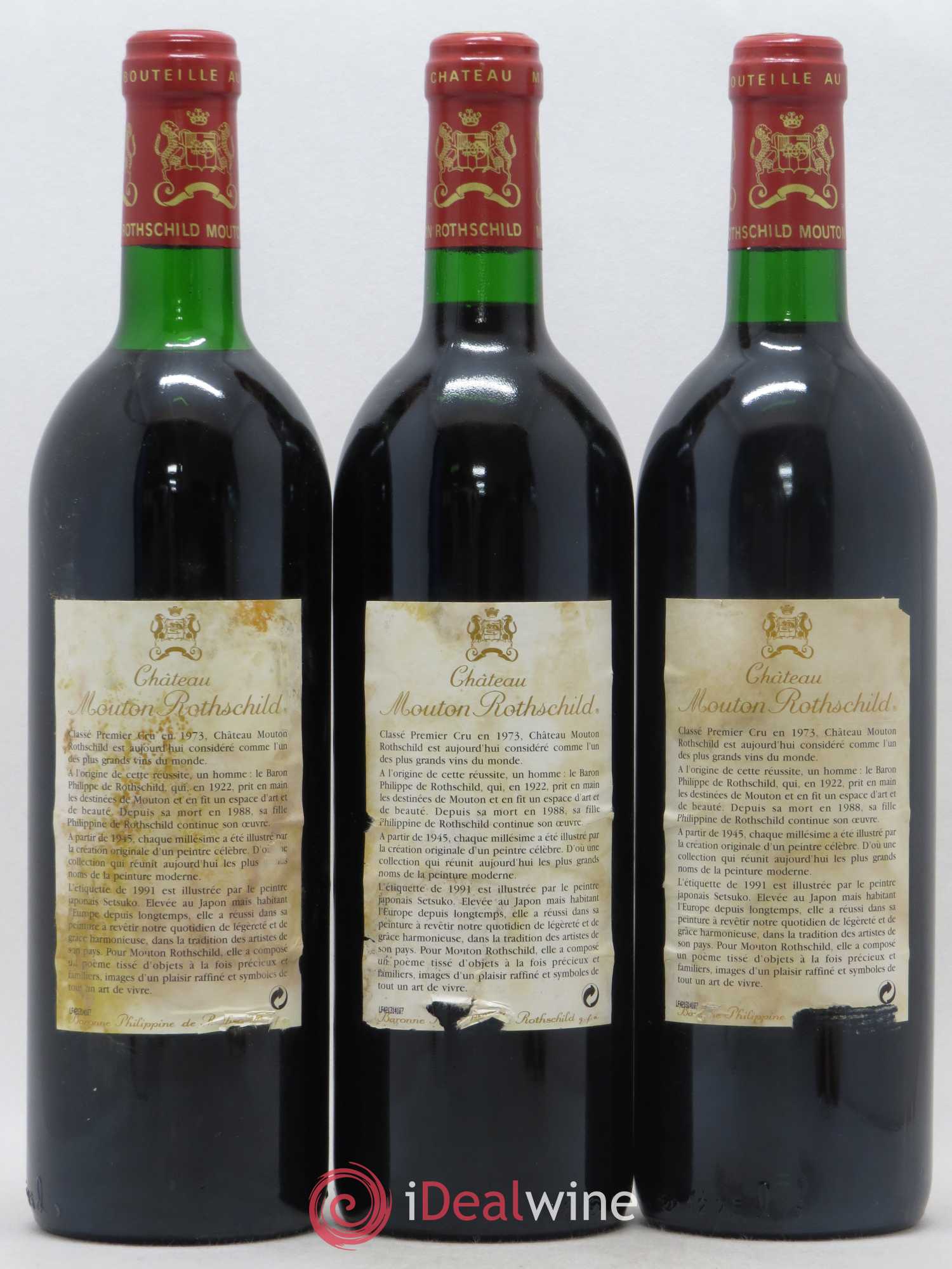 Château Mouton Rothschild 1er Grand Cru Classé 1991 - Lot de 3 bouteilles - 1